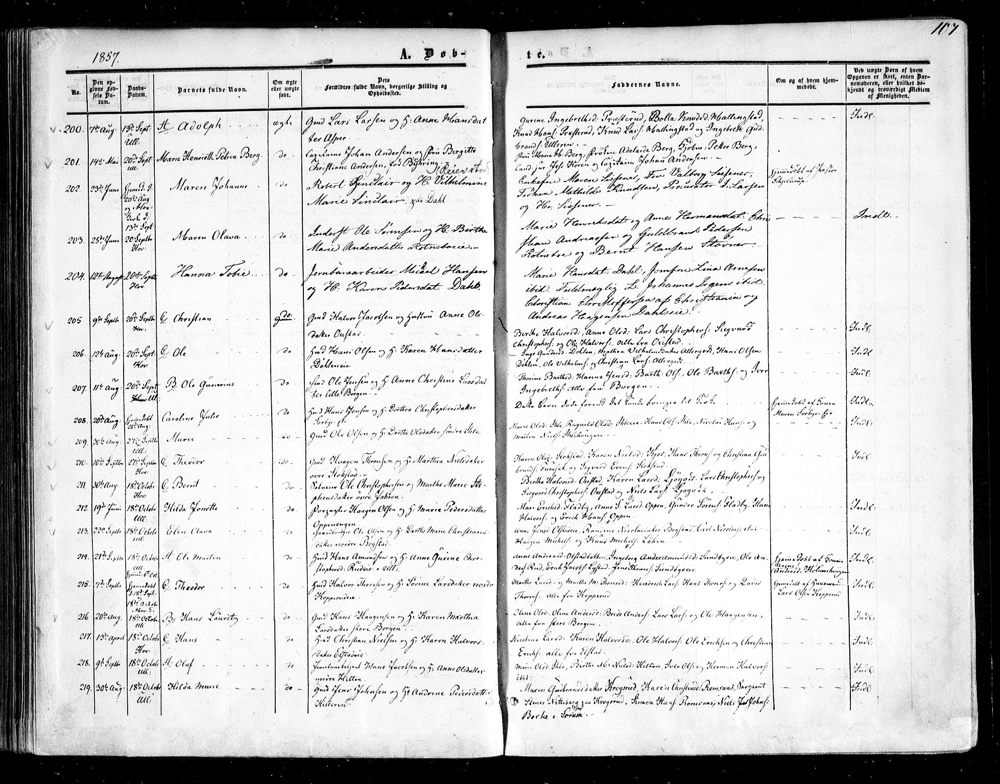Ullensaker prestekontor Kirkebøker, SAO/A-10236a/F/Fa/L0015.a: Parish register (official) no. I 15A, 1851-1862, p. 107