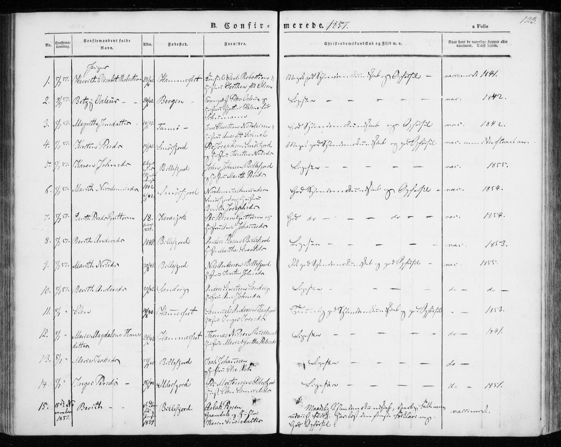 Kistrand/Porsanger sokneprestembete, SATØ/S-1351/H/Ha/L0004.kirke: Parish register (official) no. 4, 1843-1860, p. 123