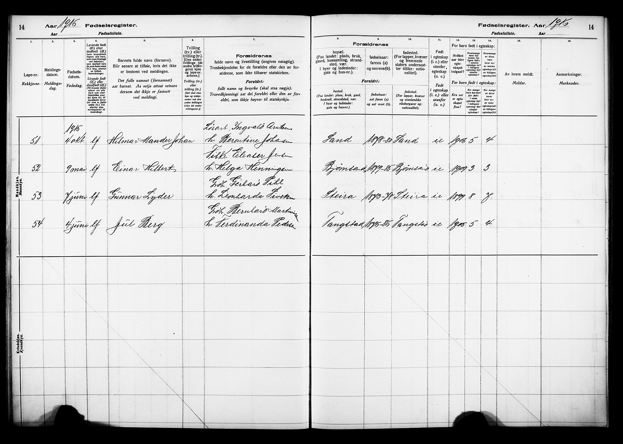 Ministerialprotokoller, klokkerbøker og fødselsregistre - Nordland, AV/SAT-A-1459/880/L1145: Birth register no. 880.II.4.1, 1916-1929, p. 14