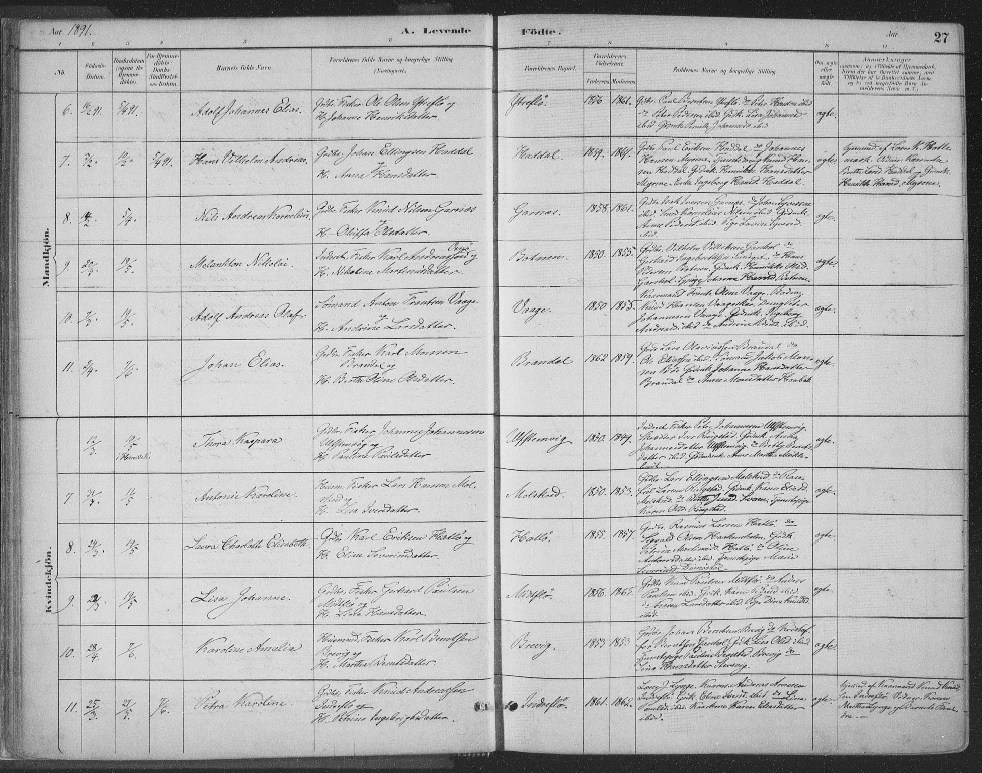 Ministerialprotokoller, klokkerbøker og fødselsregistre - Møre og Romsdal, SAT/A-1454/509/L0106: Parish register (official) no. 509A04, 1883-1922, p. 27