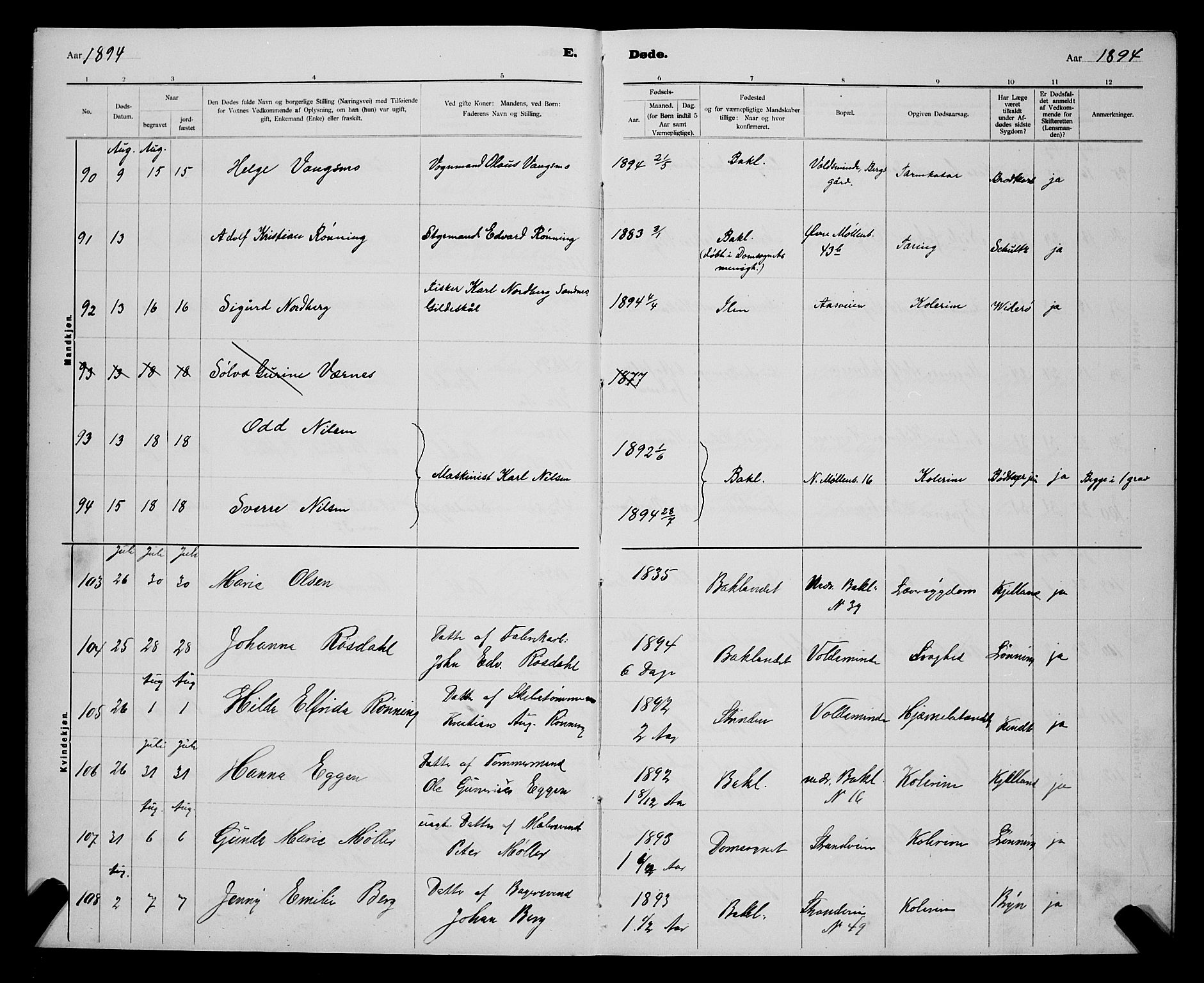 Ministerialprotokoller, klokkerbøker og fødselsregistre - Sør-Trøndelag, AV/SAT-A-1456/604/L0224: Parish register (copy) no. 604C07, 1894-1898