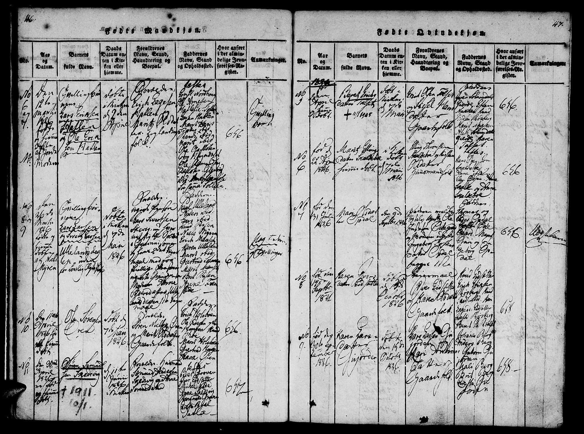 Ministerialprotokoller, klokkerbøker og fødselsregistre - Møre og Romsdal, AV/SAT-A-1454/557/L0679: Parish register (official) no. 557A01, 1818-1843, p. 46-47