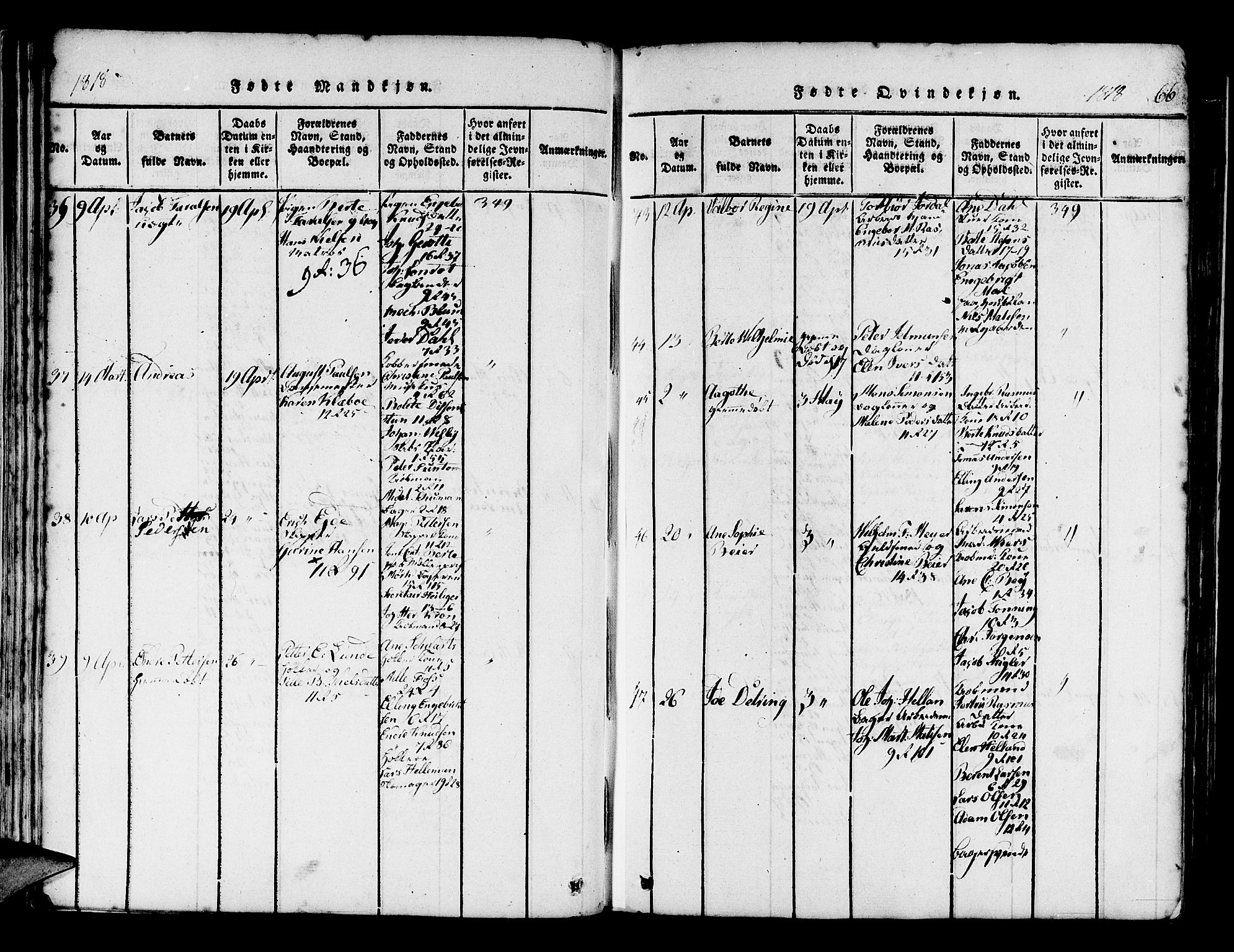 Domkirken sokneprestembete, AV/SAB-A-74801/H/Haa/L0010: Parish register (official) no. A 10, 1816-1821, p. 66