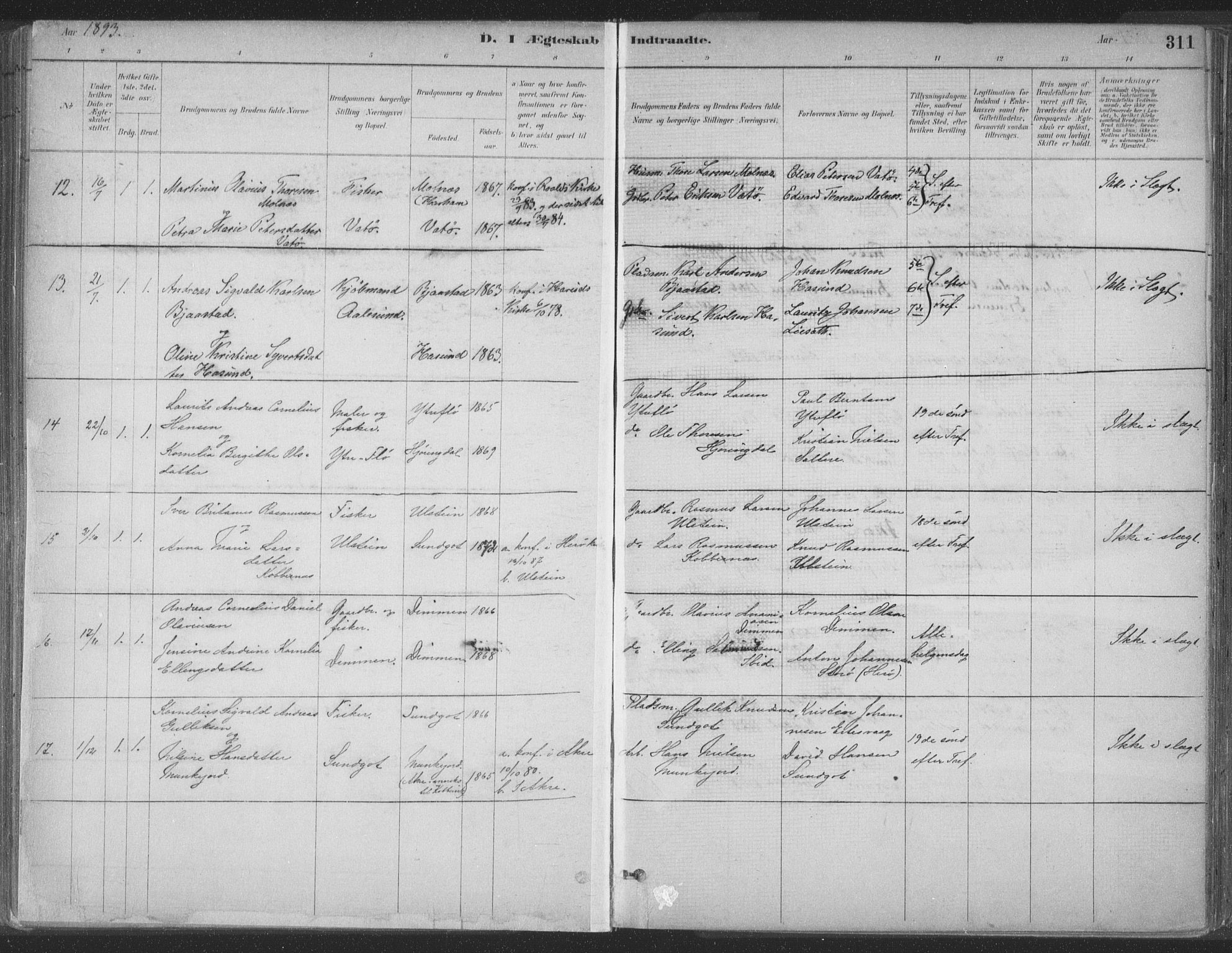 Ministerialprotokoller, klokkerbøker og fødselsregistre - Møre og Romsdal, SAT/A-1454/509/L0106: Parish register (official) no. 509A04, 1883-1922, p. 311