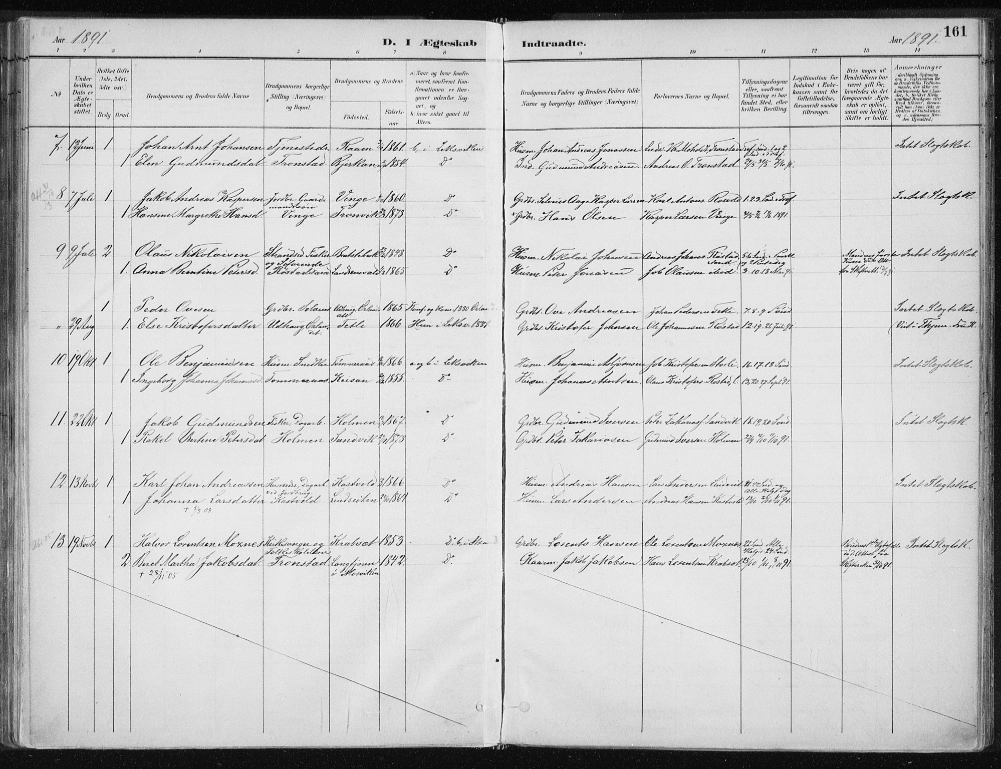 Ministerialprotokoller, klokkerbøker og fødselsregistre - Nord-Trøndelag, SAT/A-1458/701/L0010: Parish register (official) no. 701A10, 1883-1899, p. 161