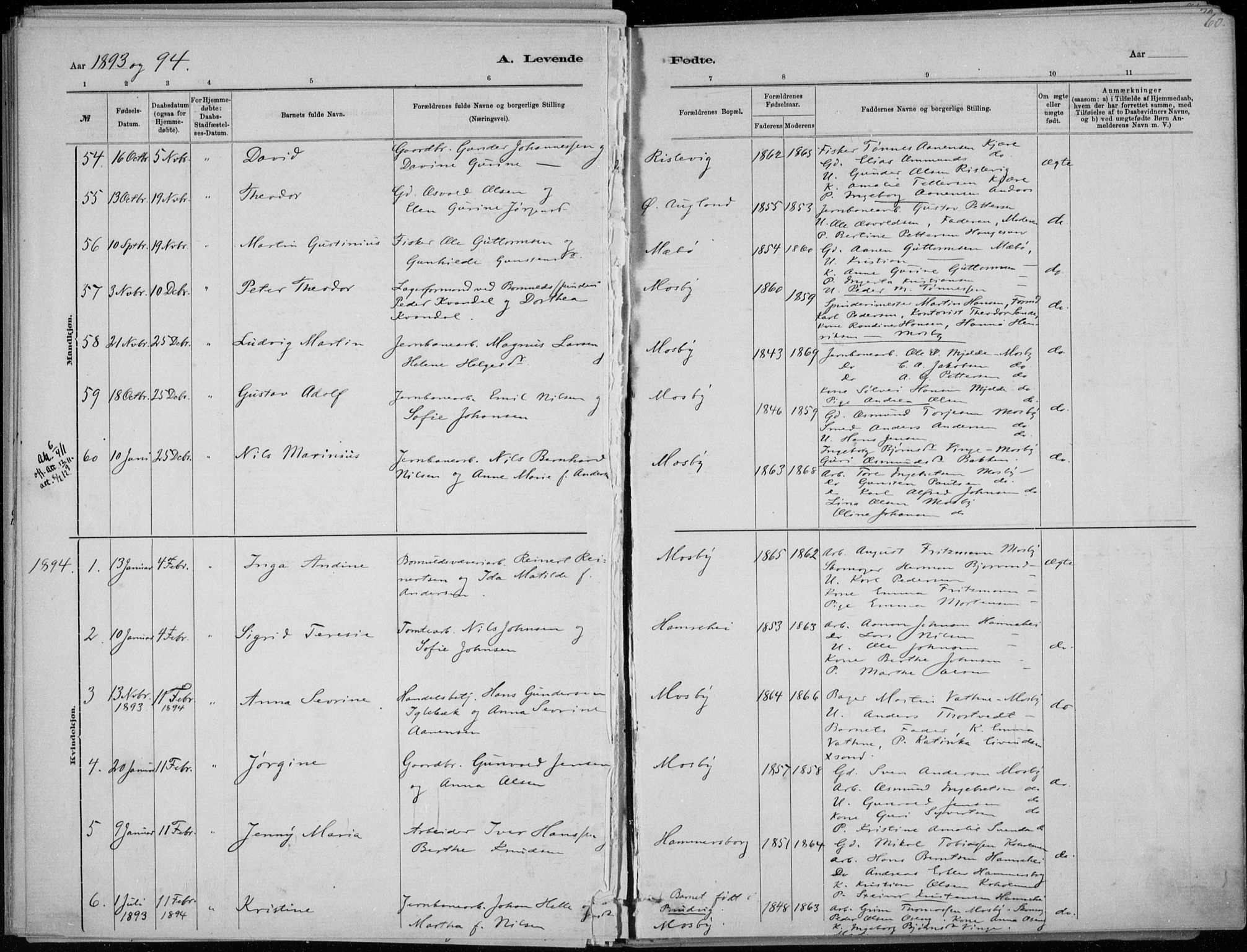 Oddernes sokneprestkontor, SAK/1111-0033/F/Fa/Faa/L0009: Parish register (official) no. A 9, 1884-1896, p. 60