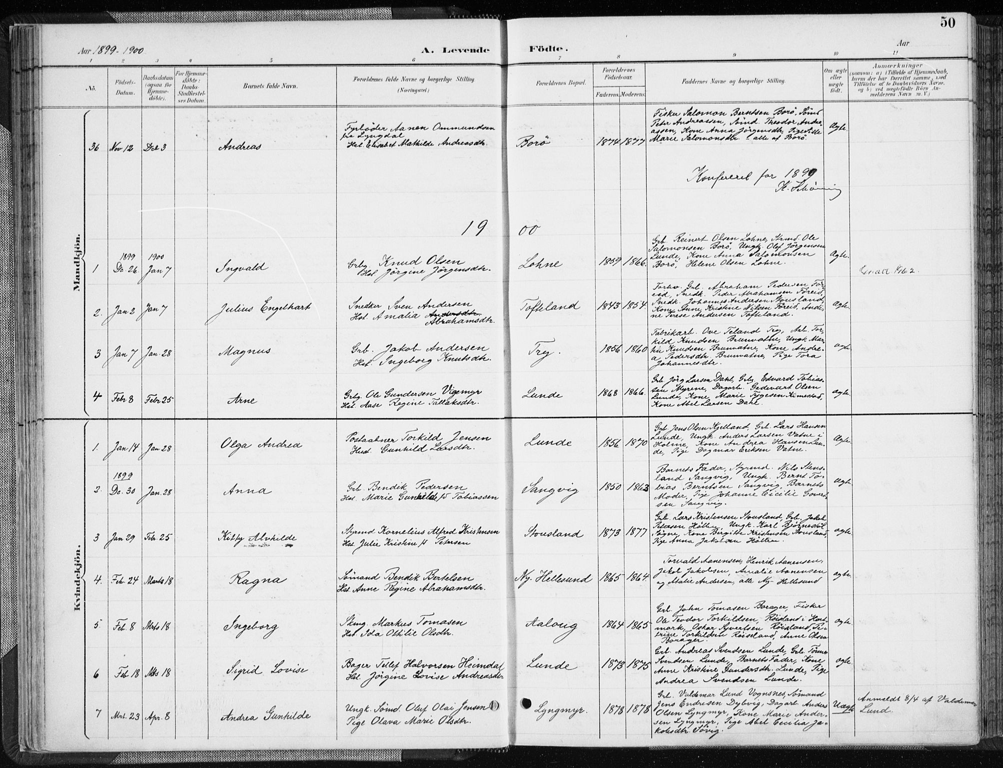 Søgne sokneprestkontor, AV/SAK-1111-0037/F/Fa/Fab/L0013: Parish register (official) no. A 13, 1892-1911, p. 50
