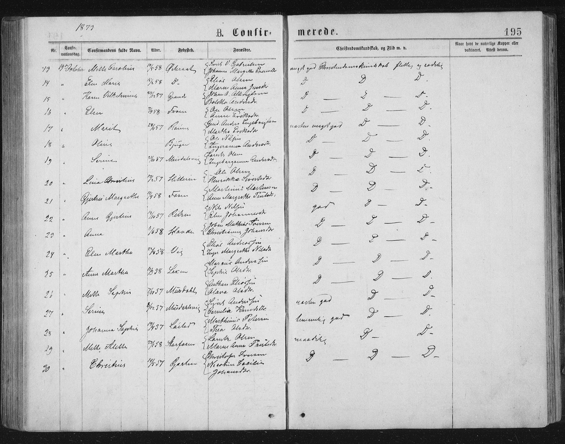 Ministerialprotokoller, klokkerbøker og fødselsregistre - Sør-Trøndelag, SAT/A-1456/659/L0745: Parish register (copy) no. 659C02, 1869-1892, p. 195