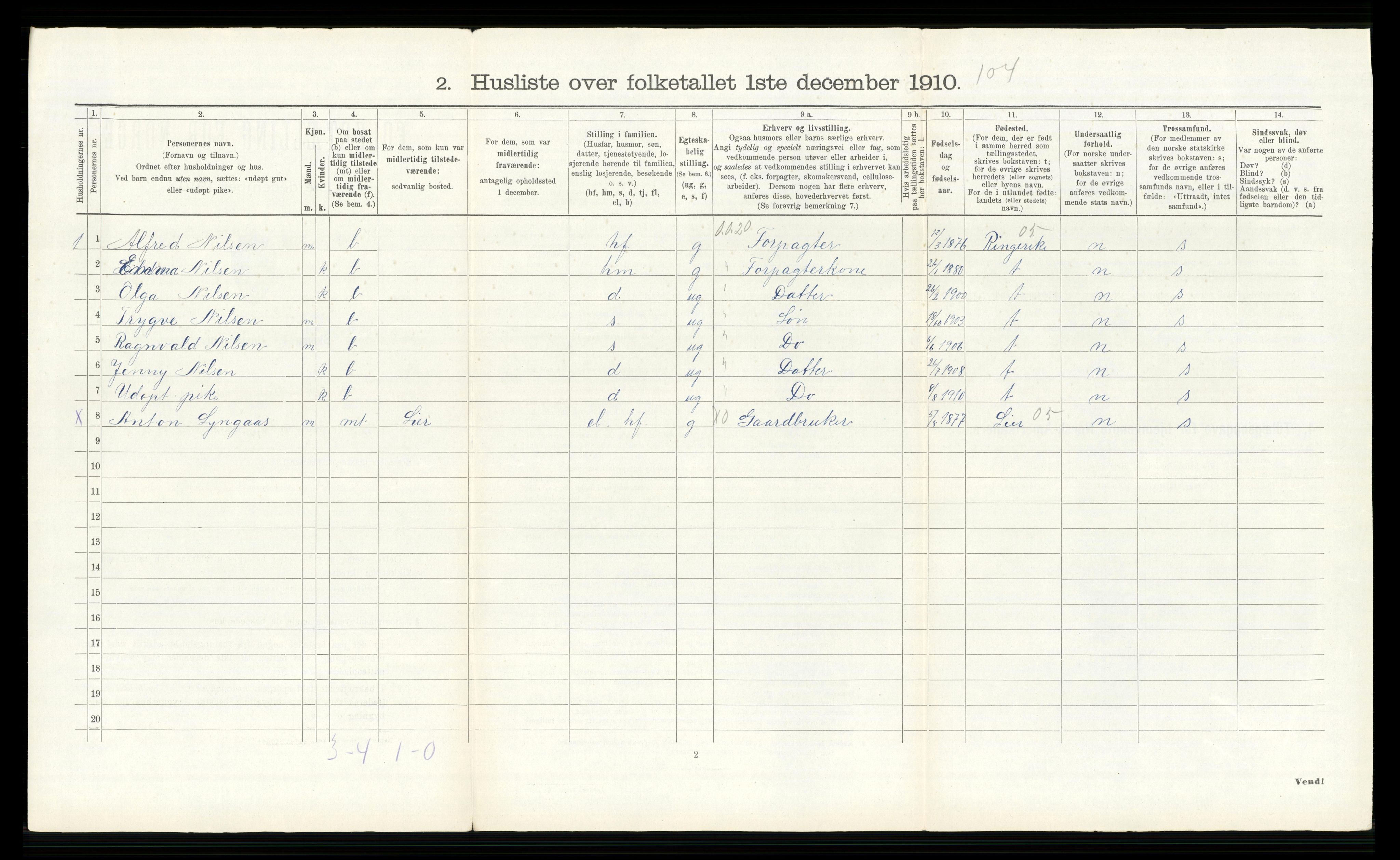 RA, 1910 census for Modum, 1910, p. 133