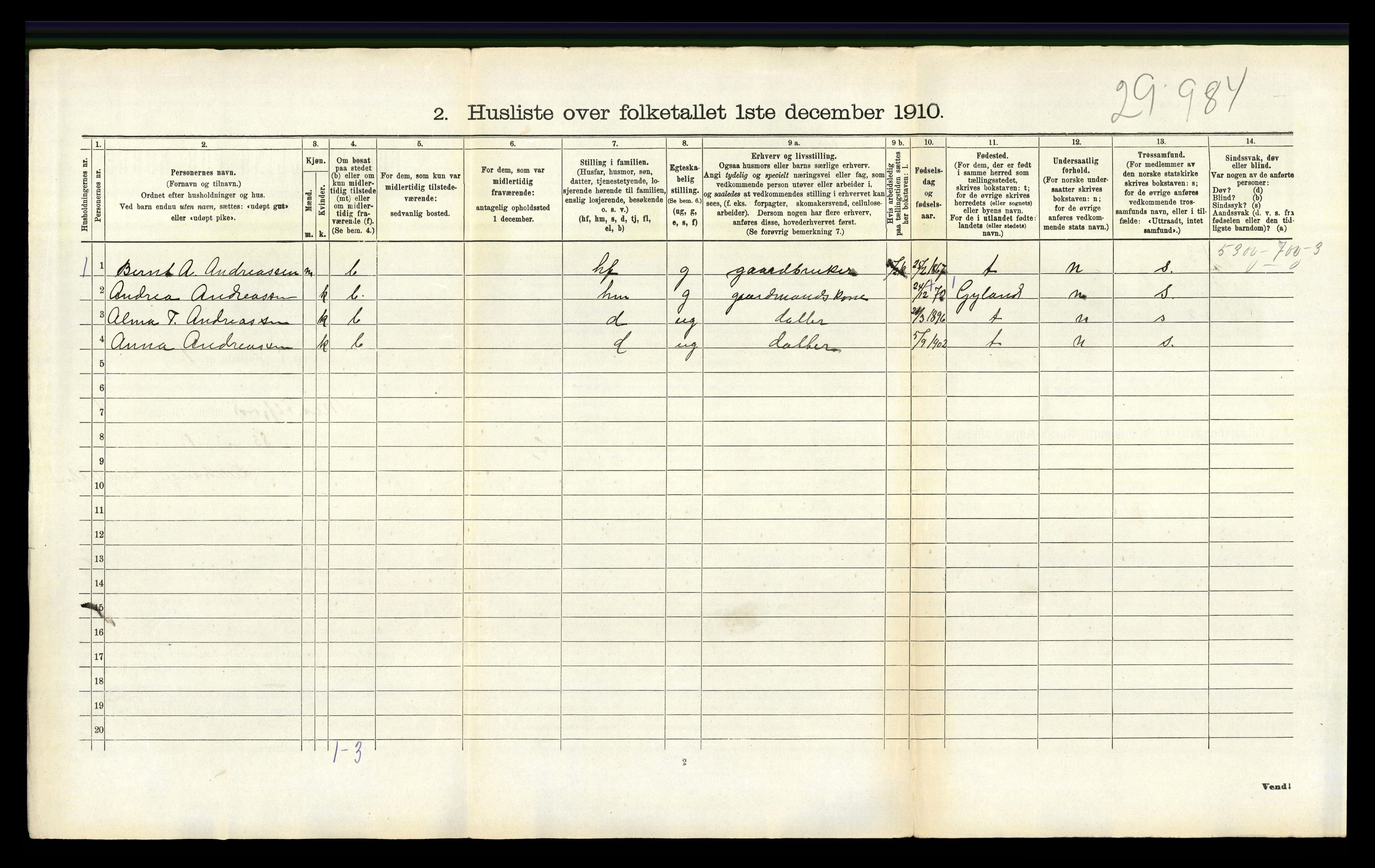 RA, 1910 census for Nes, 1910, p. 240