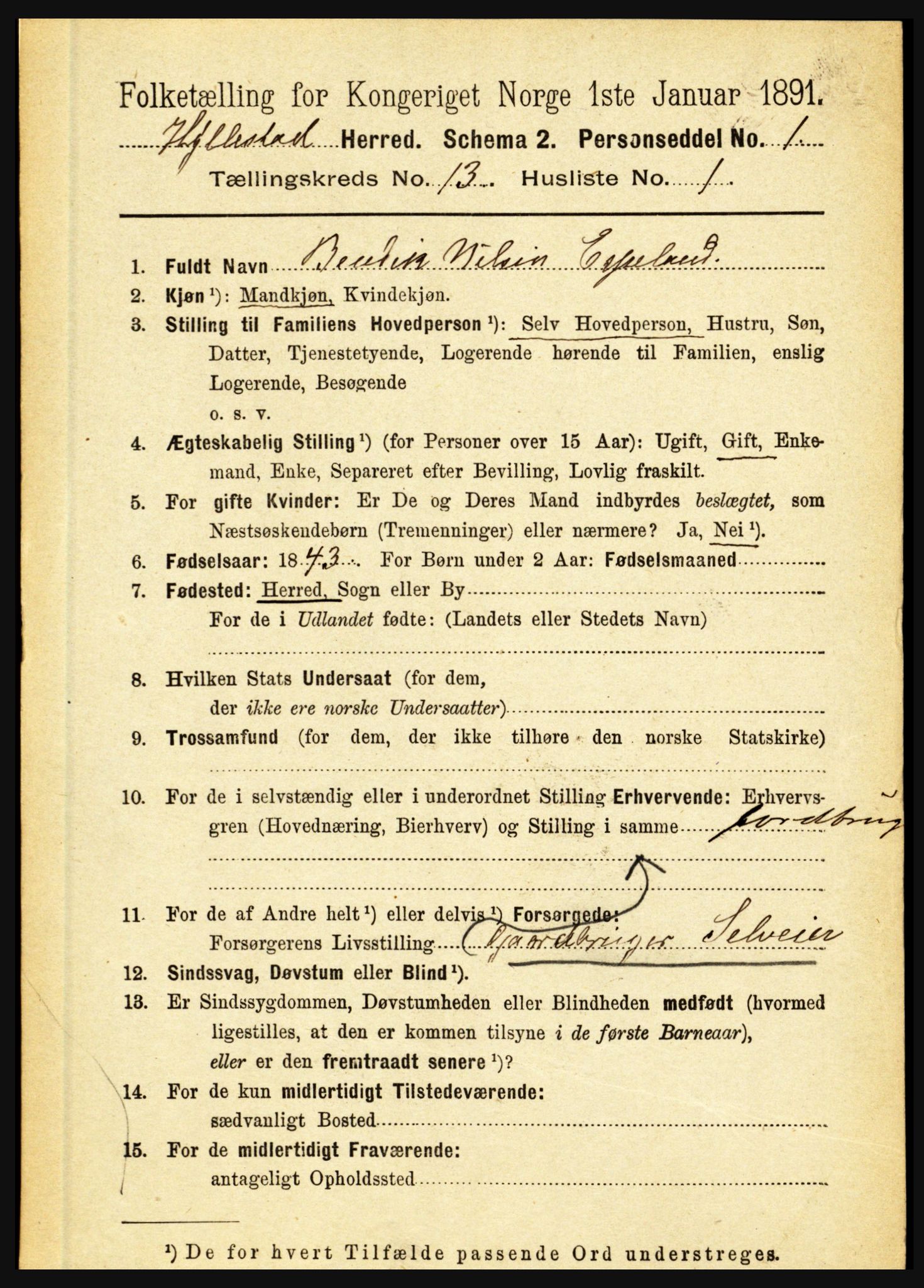 RA, 1891 census for 1413 Hyllestad, 1891, p. 2399
