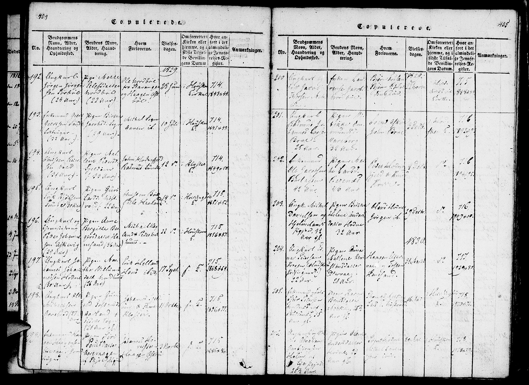 Rennesøy sokneprestkontor, AV/SAST-A -101827/H/Ha/Haa/L0004: Parish register (official) no. A 4, 1816-1837, p. 404-405