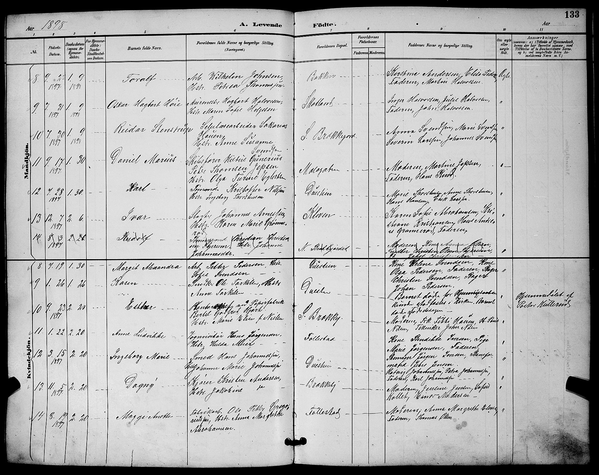 Skien kirkebøker, SAKO/A-302/G/Ga/L0007: Parish register (copy) no. 7, 1891-1900, p. 133