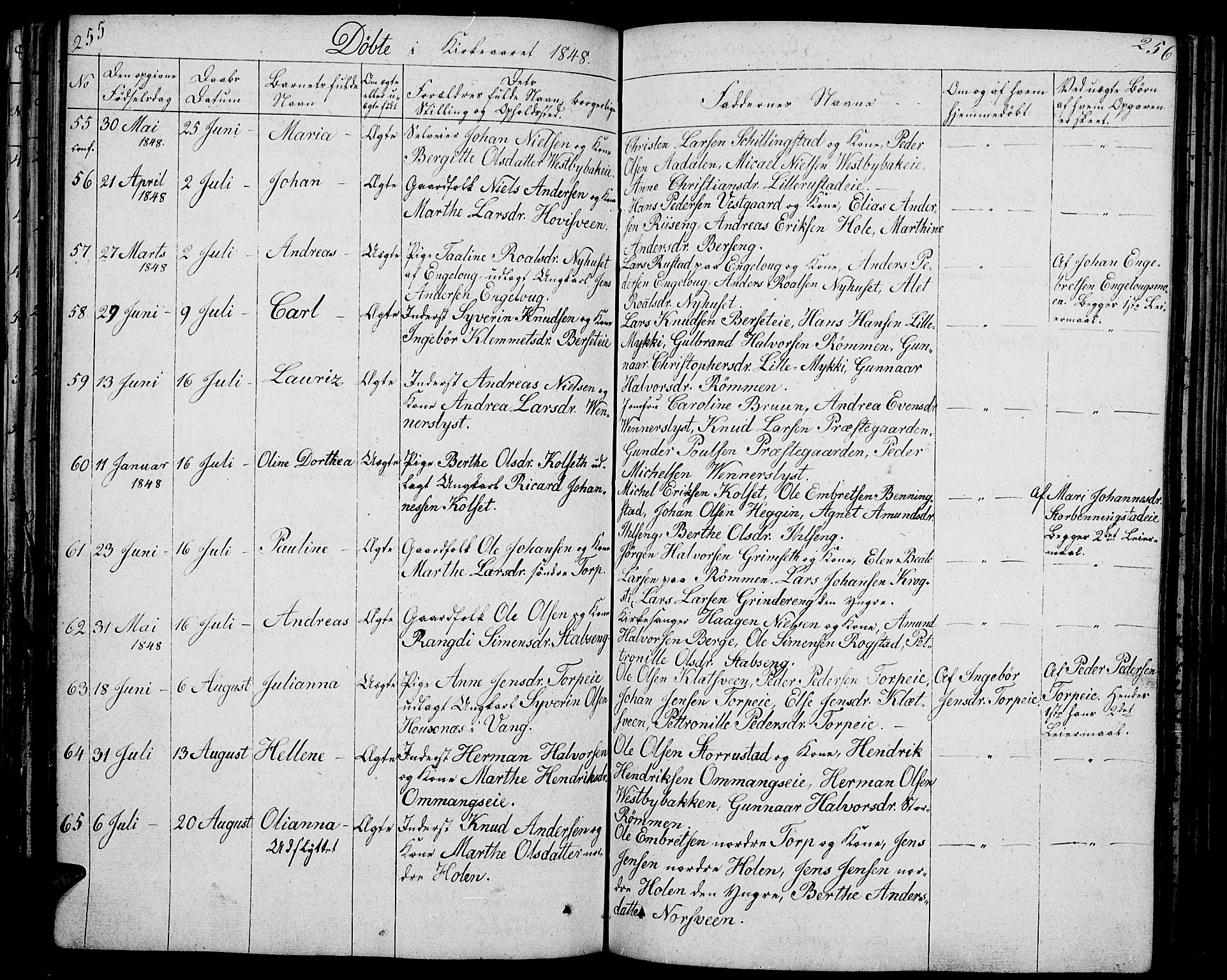 Løten prestekontor, AV/SAH-PREST-022/L/La/L0002: Parish register (copy) no. 2, 1832-1850, p. 255-256