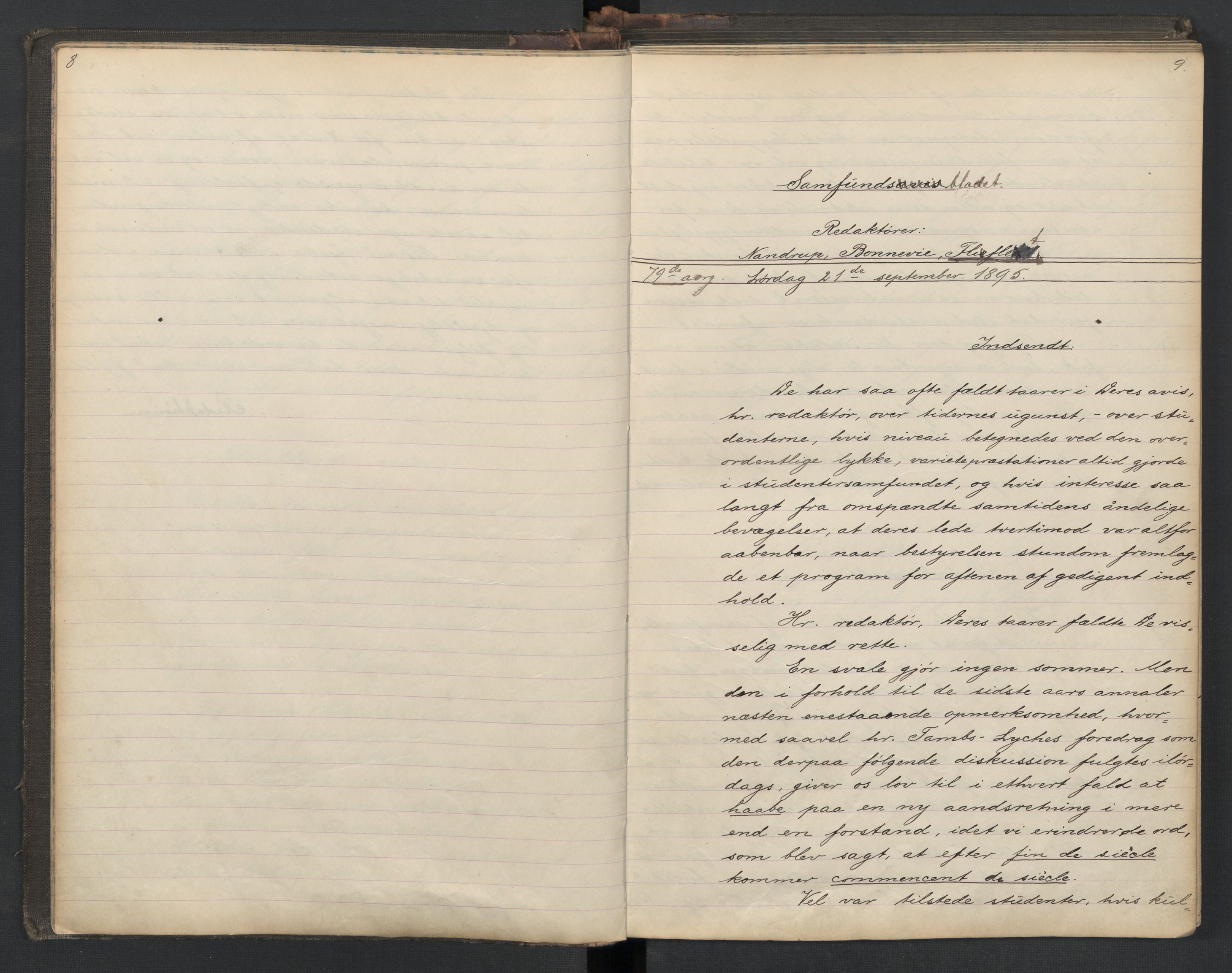 Det Norske Studentersamfund, AV/RA-PA-1322/X/Xa/L0014/0001: -- / Samfundsbladet/Studentersamfundets Avis, 1895-1897, p. 8-9