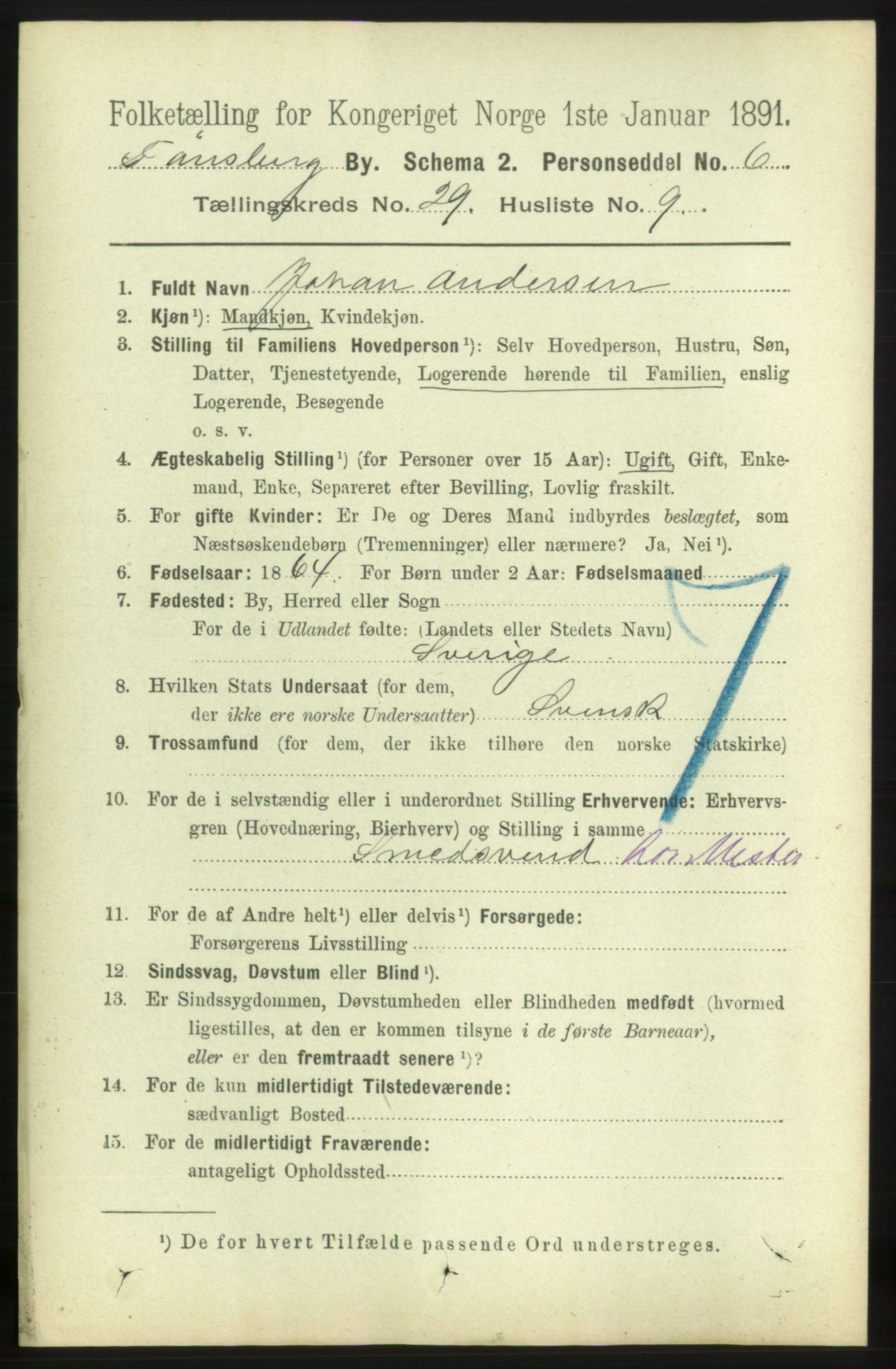 RA, 1891 census for 0705 Tønsberg, 1891, p. 7189