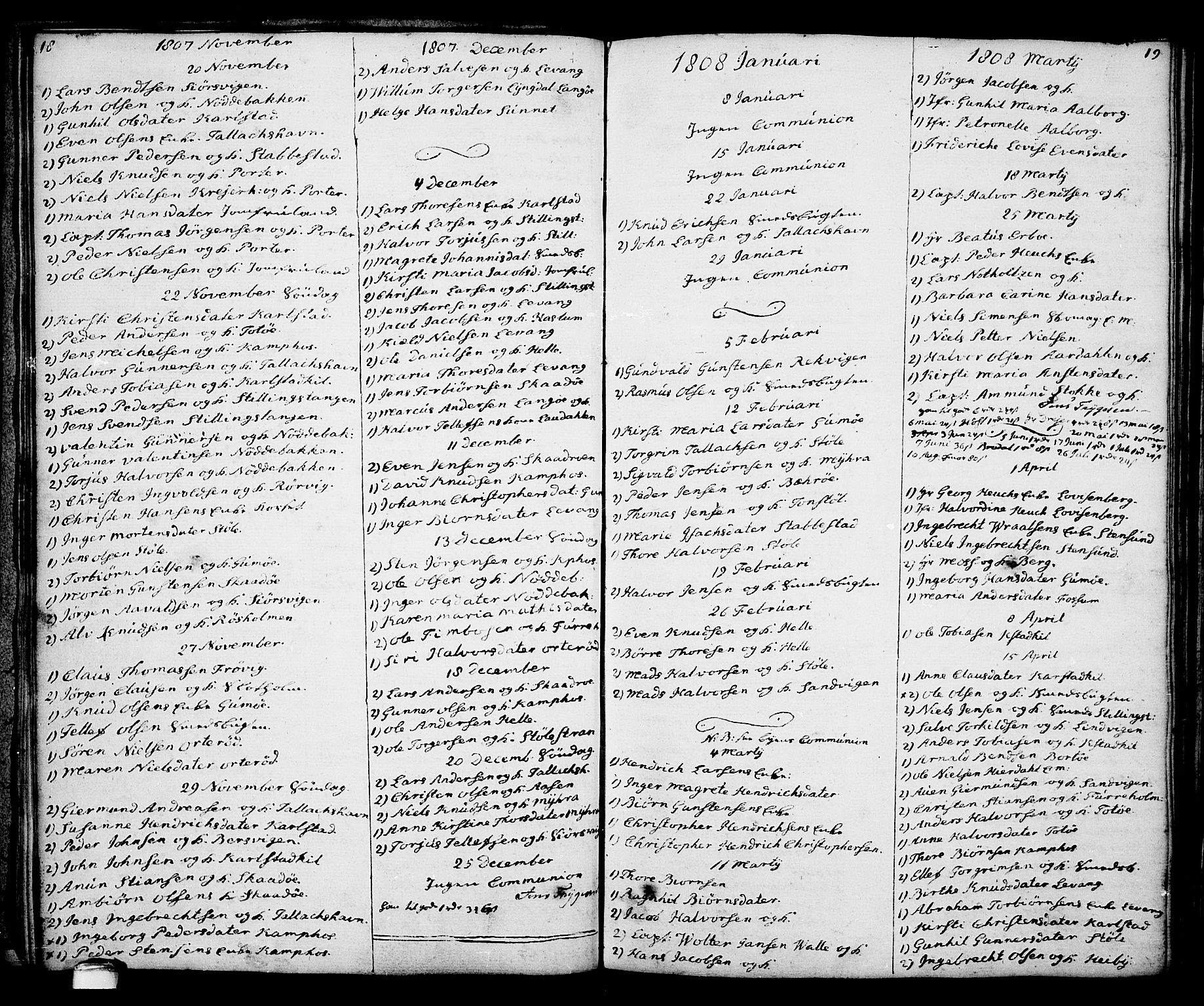 Kragerø kirkebøker, SAKO/A-278/G/Ga/L0001: Parish register (copy) no. 1 /2, 1806-1811, p. 18-19