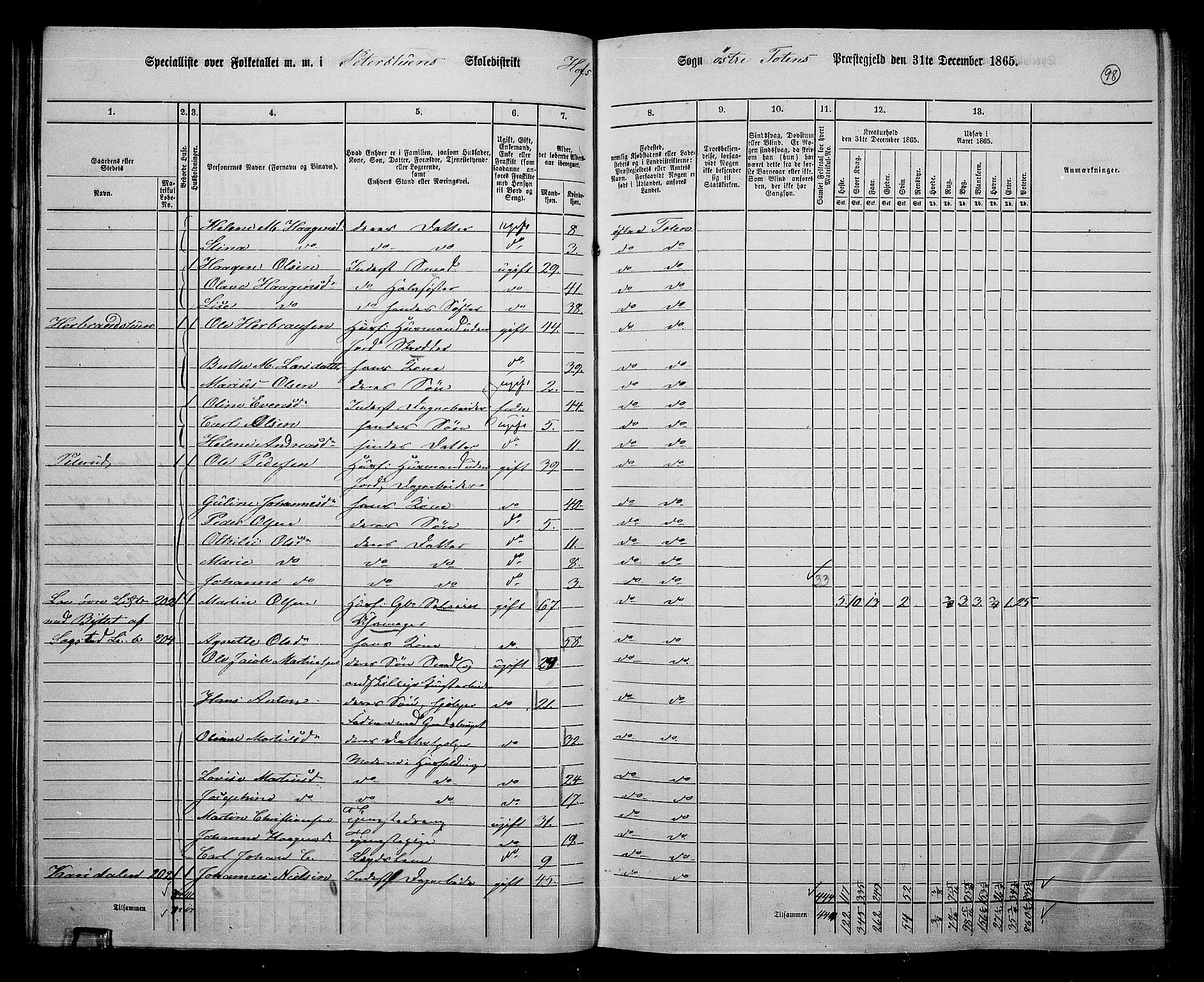 RA, 1865 census for Østre Toten, 1865, p. 219