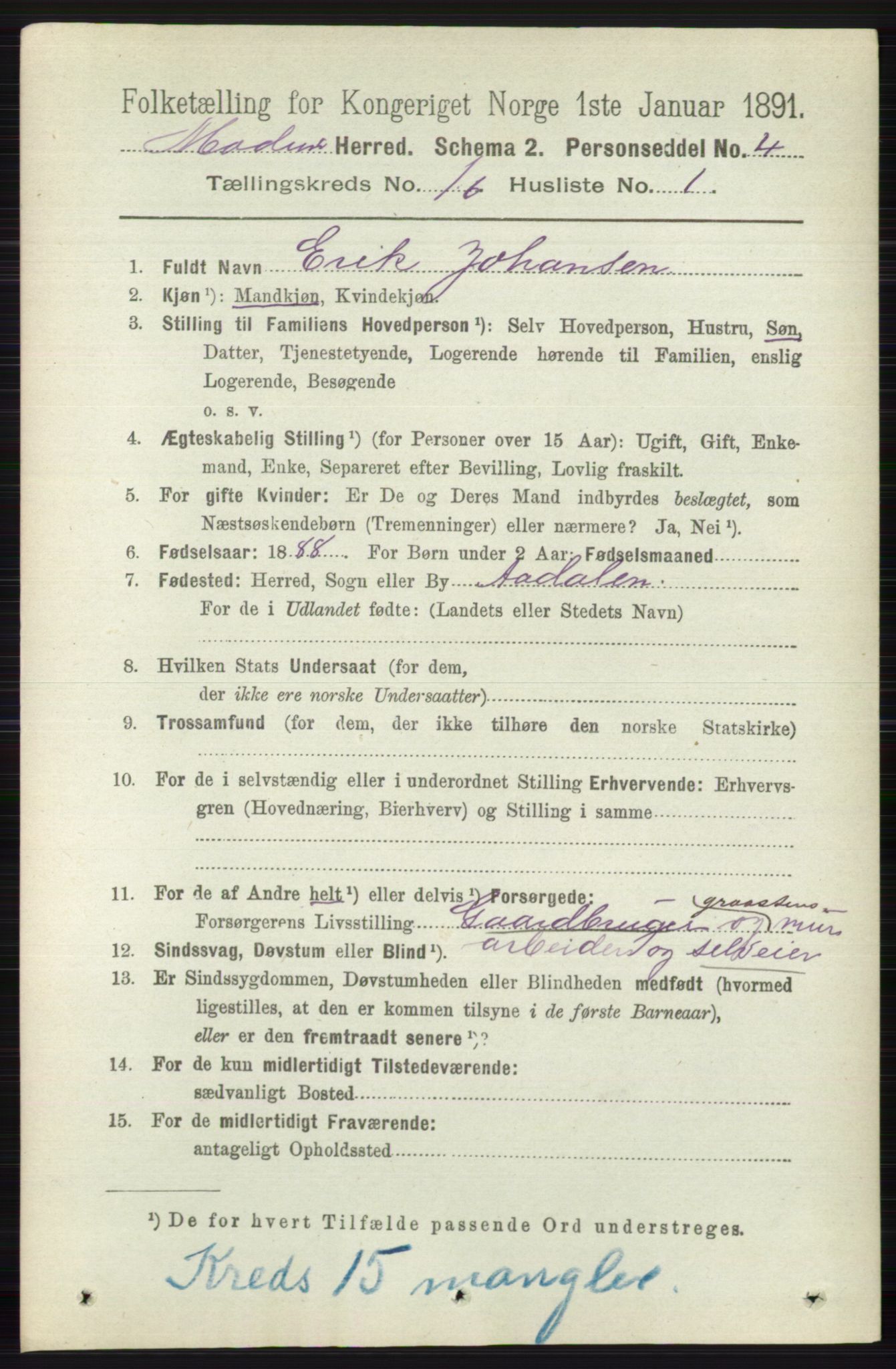 RA, 1891 census for 0623 Modum, 1891, p. 6189