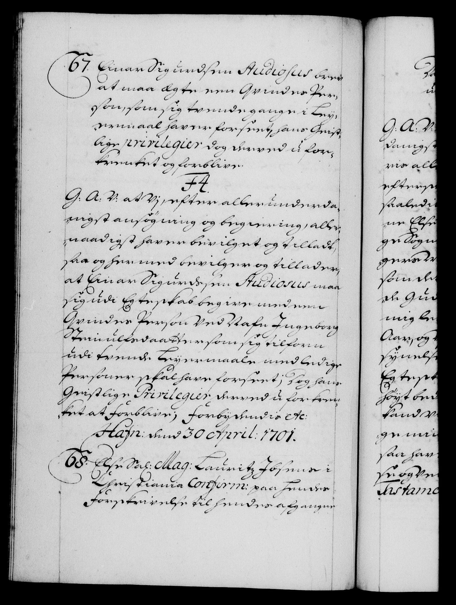 Danske Kanselli 1572-1799, AV/RA-EA-3023/F/Fc/Fca/Fcaa/L0018: Norske registre, 1699-1703, p. 202b