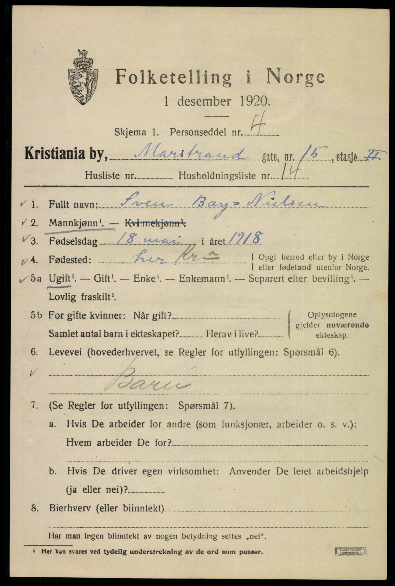 SAO, 1920 census for Kristiania, 1920, p. 392461