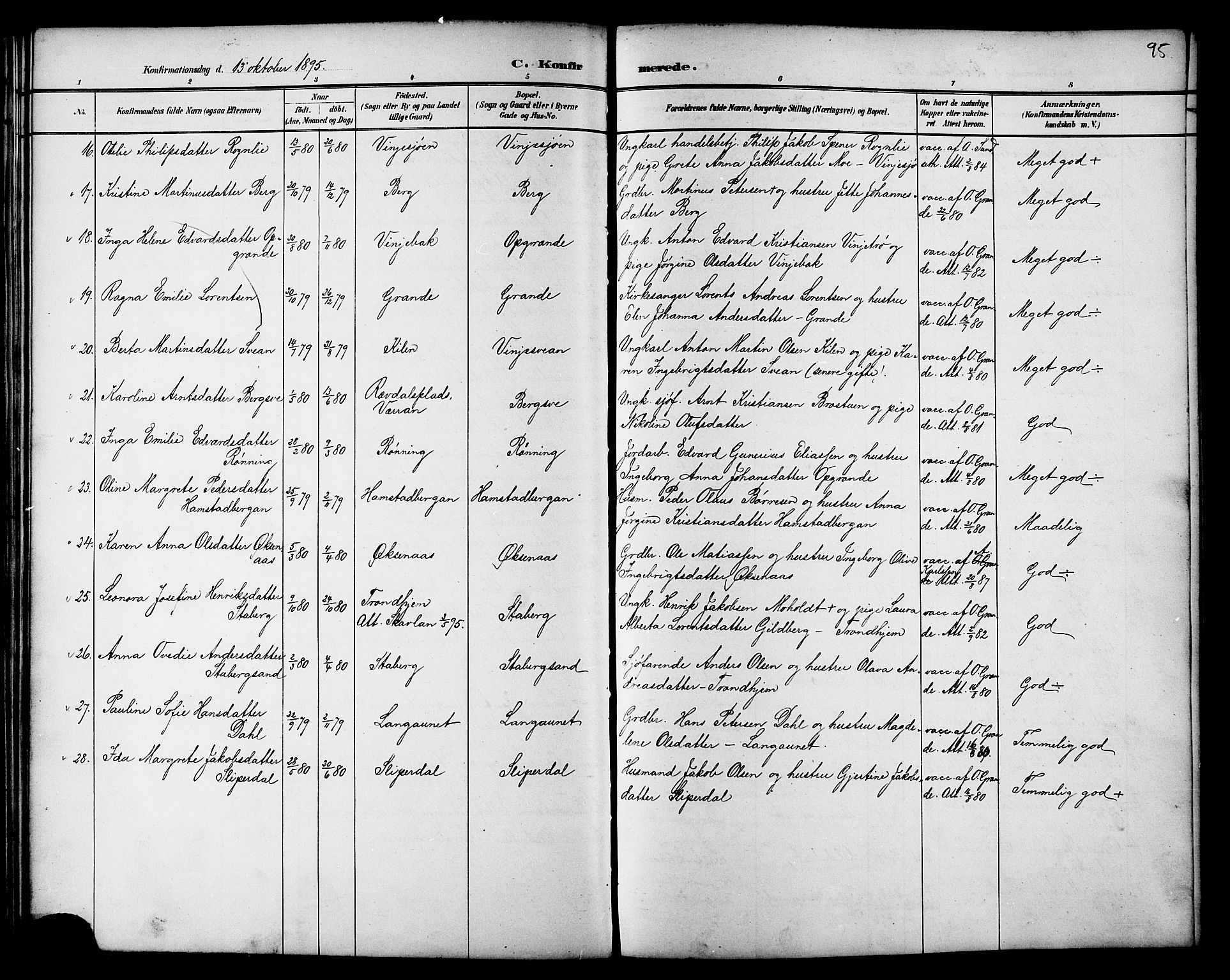 Ministerialprotokoller, klokkerbøker og fødselsregistre - Nord-Trøndelag, AV/SAT-A-1458/733/L0327: Parish register (copy) no. 733C02, 1888-1918, p. 95