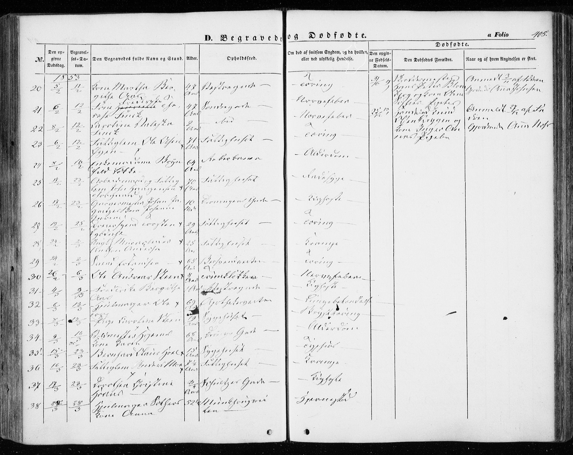 Ministerialprotokoller, klokkerbøker og fødselsregistre - Sør-Trøndelag, SAT/A-1456/601/L0051: Parish register (official) no. 601A19, 1848-1857, p. 405