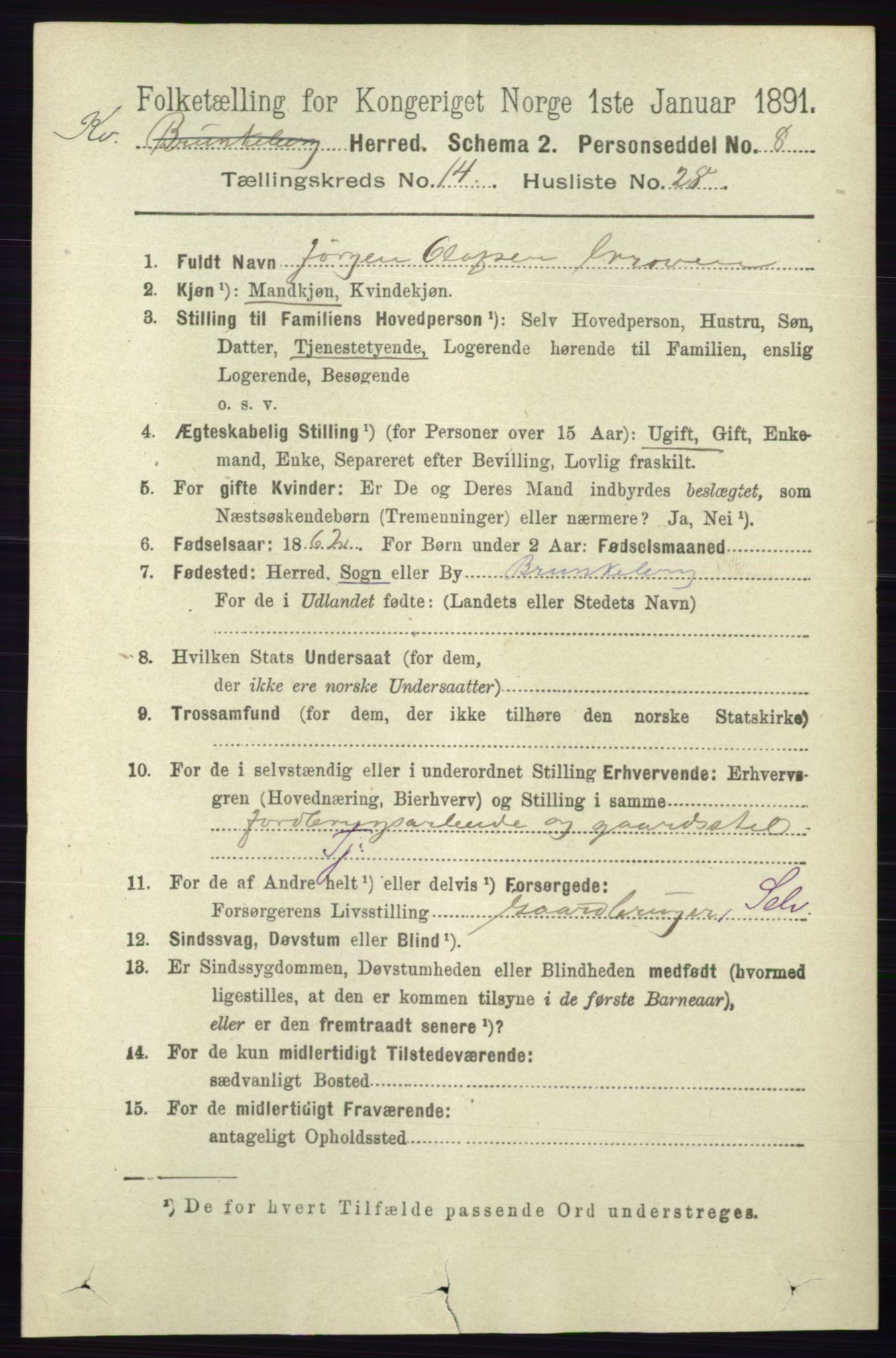 RA, 1891 census for 0829 Kviteseid, 1891, p. 3493