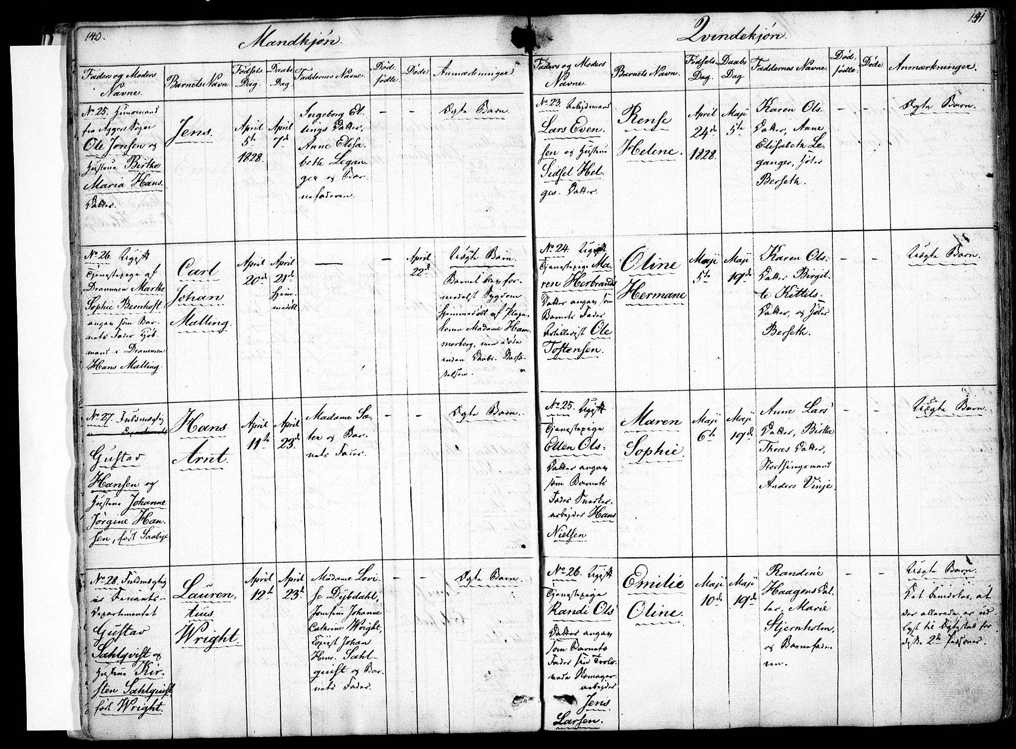 Rikshospitalet prestekontor Kirkebøker, SAO/A-10309b/F/L0001: Parish register (official) no. 1, 1818-1832, p. 140-141