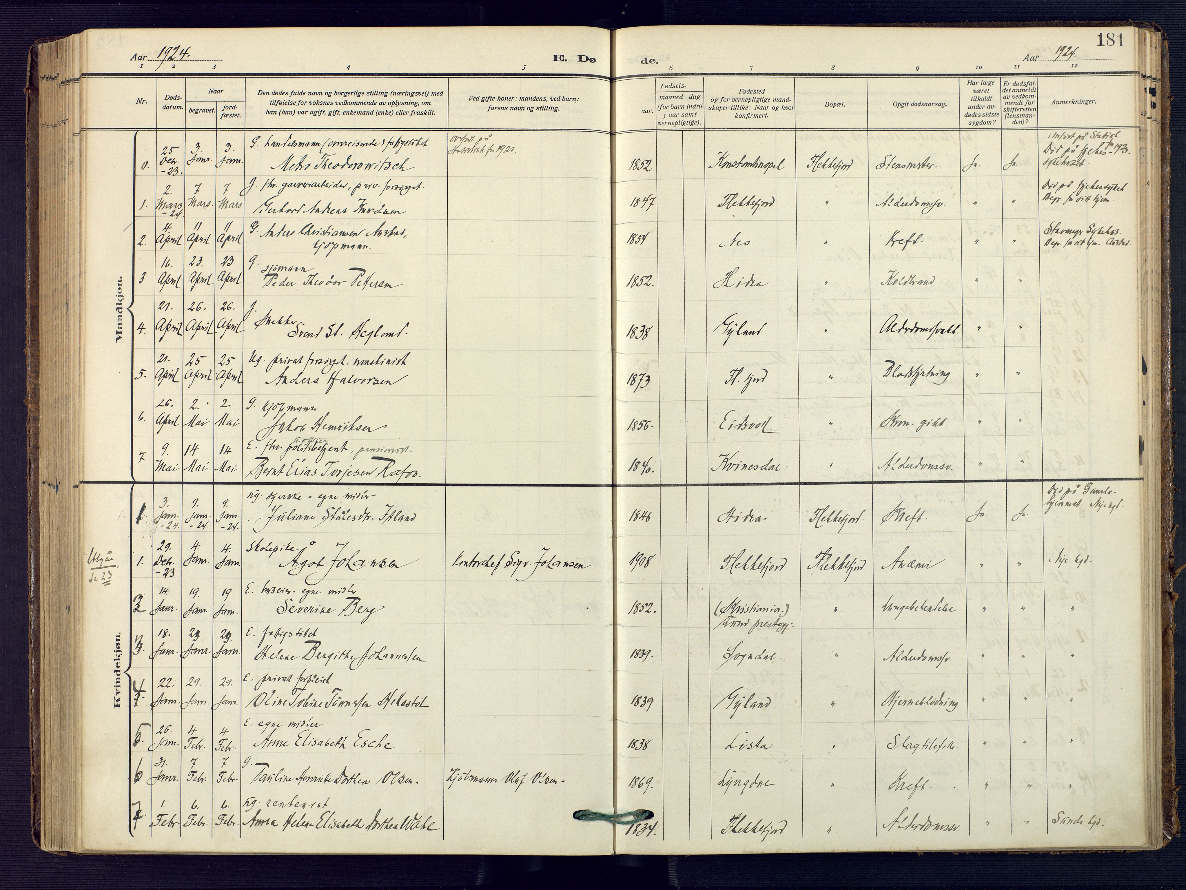 Flekkefjord sokneprestkontor, SAK/1111-0012/F/Fa/Faa/L0003: Parish register (official) no. A 3, 1913-1928, p. 181