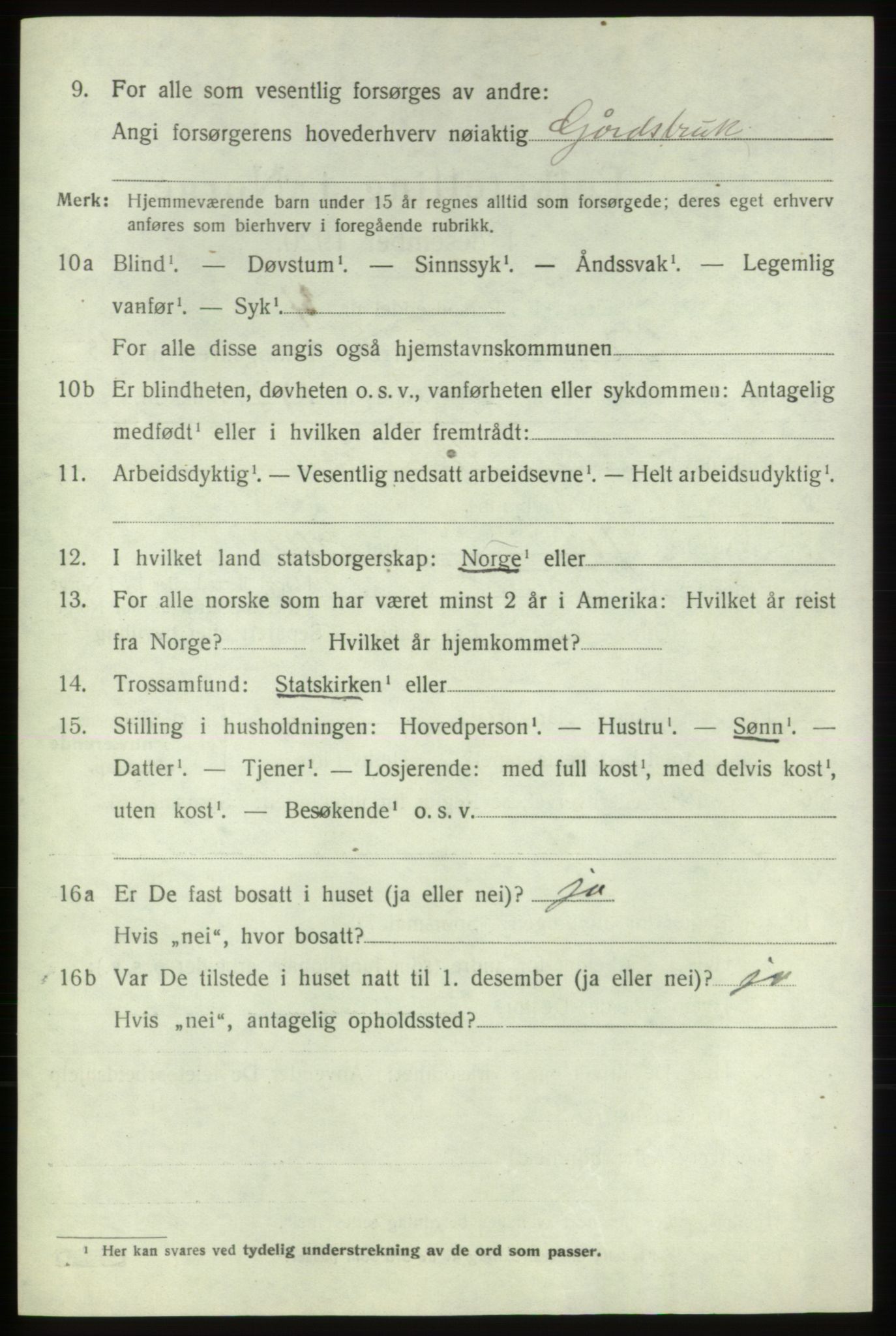 SAB, 1920 census for Tysnes, 1920, p. 9951