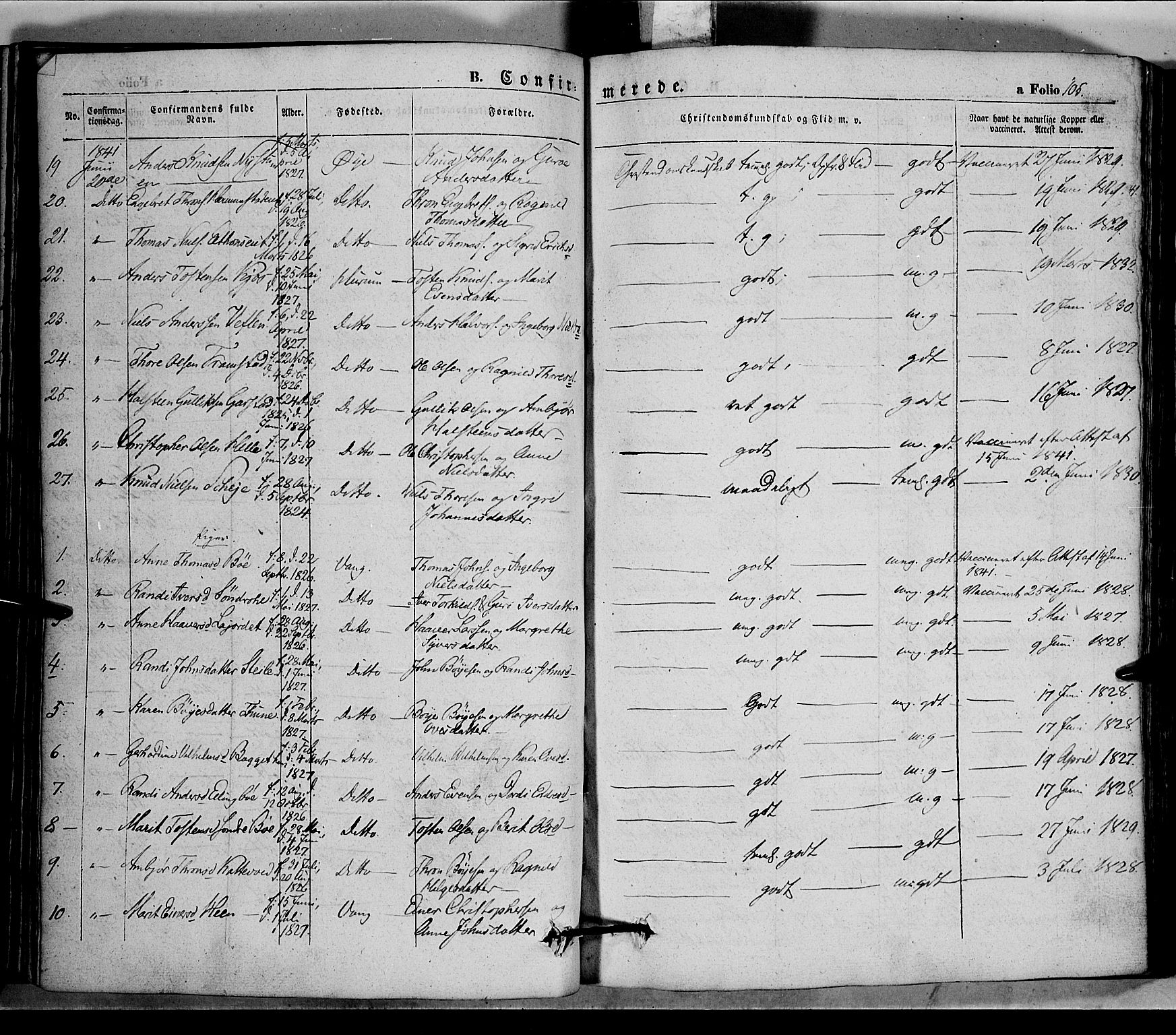 Vang prestekontor, Valdres, SAH/PREST-140/H/Ha/L0005: Parish register (official) no. 5, 1831-1845, p. 105