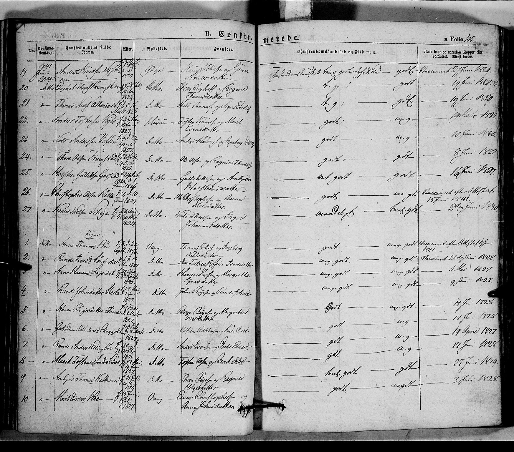 Vang prestekontor, Valdres, AV/SAH-PREST-140/H/Ha/L0005: Parish register (official) no. 5, 1831-1845, p. 105