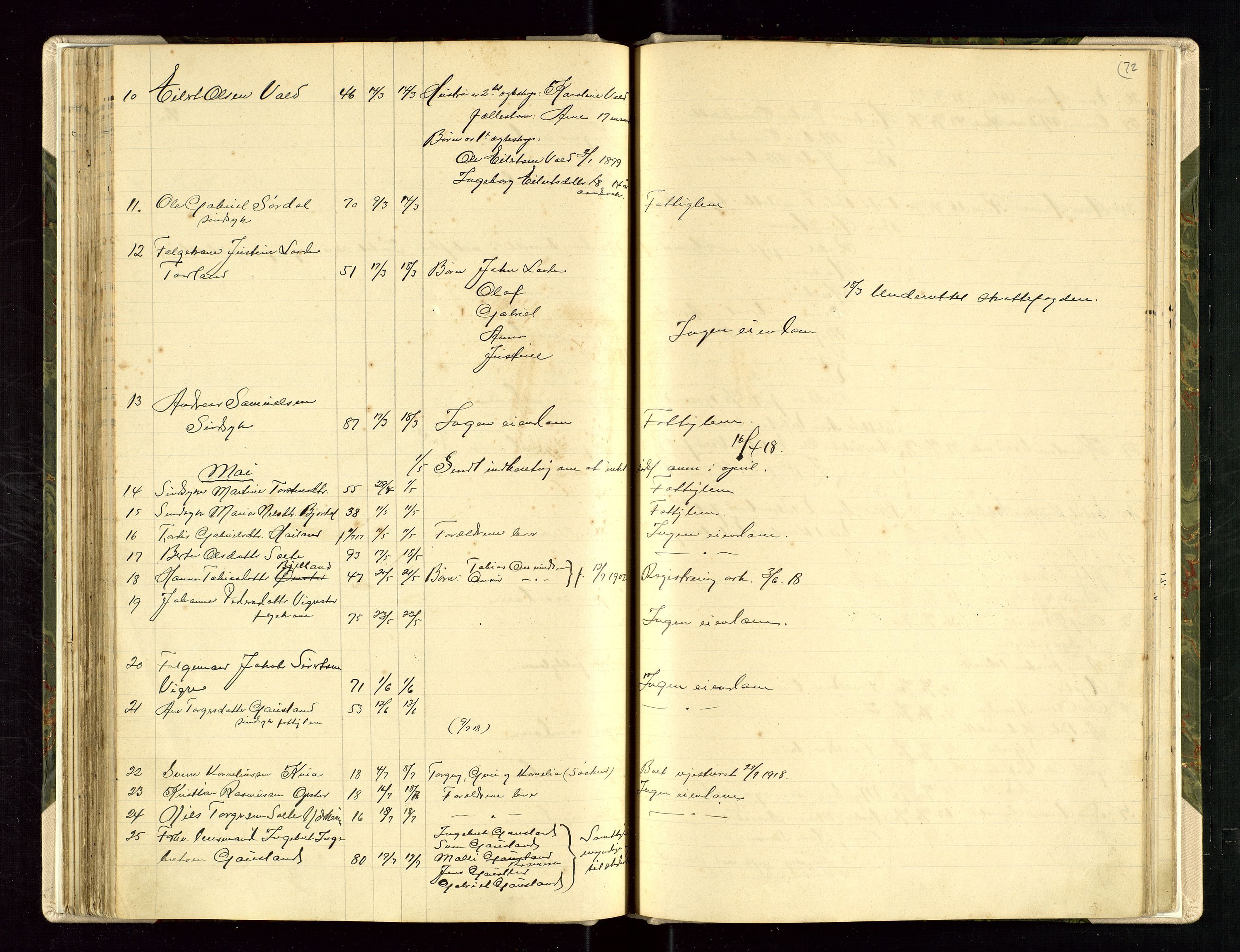 Hå lensmannskontor, SAST/A-100456/Gga/L0002: Dødsfallsprotokoll, 1902-1925, p. 72