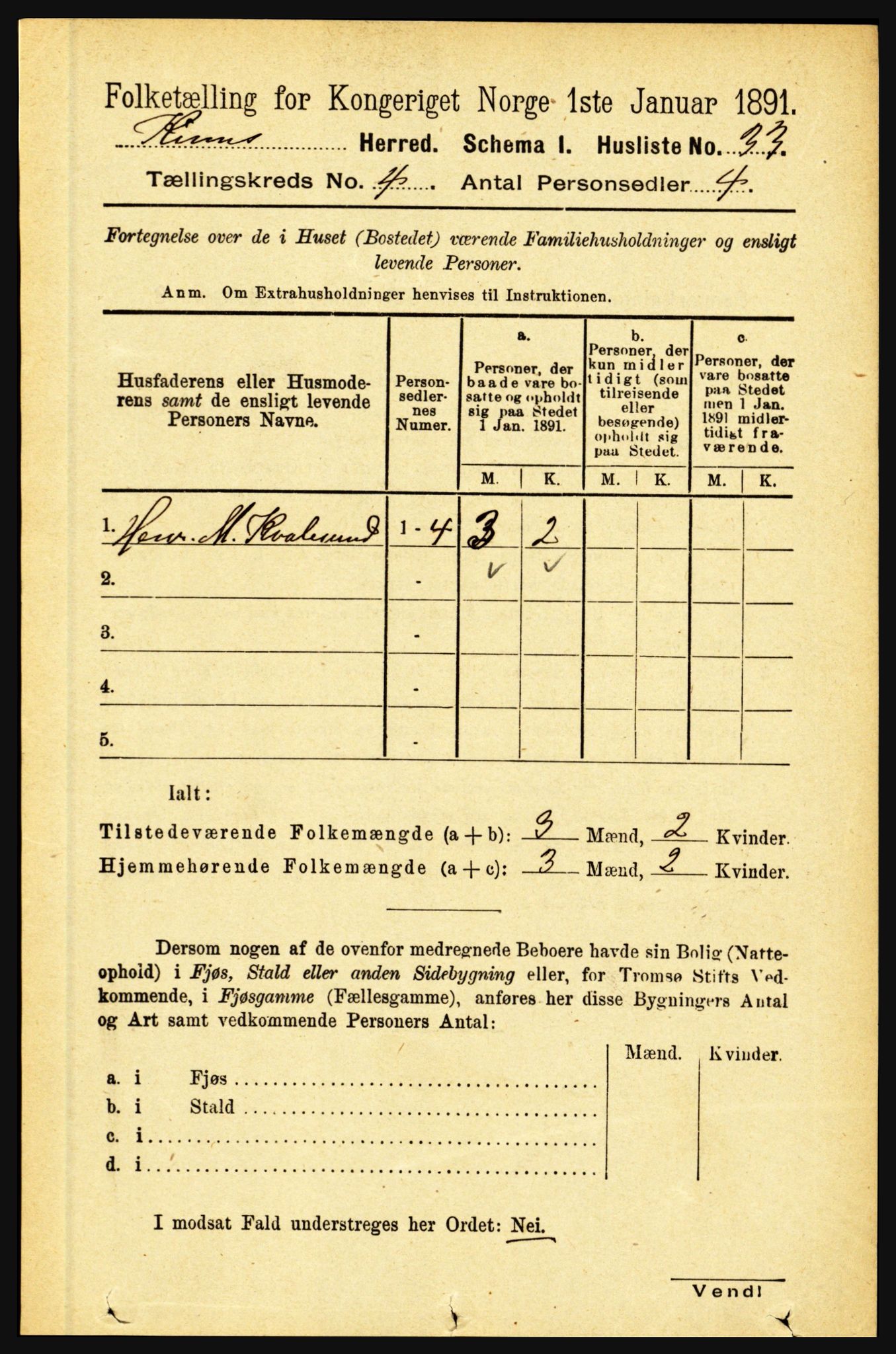 RA, 1891 census for 1437 Kinn, 1891, p. 1288