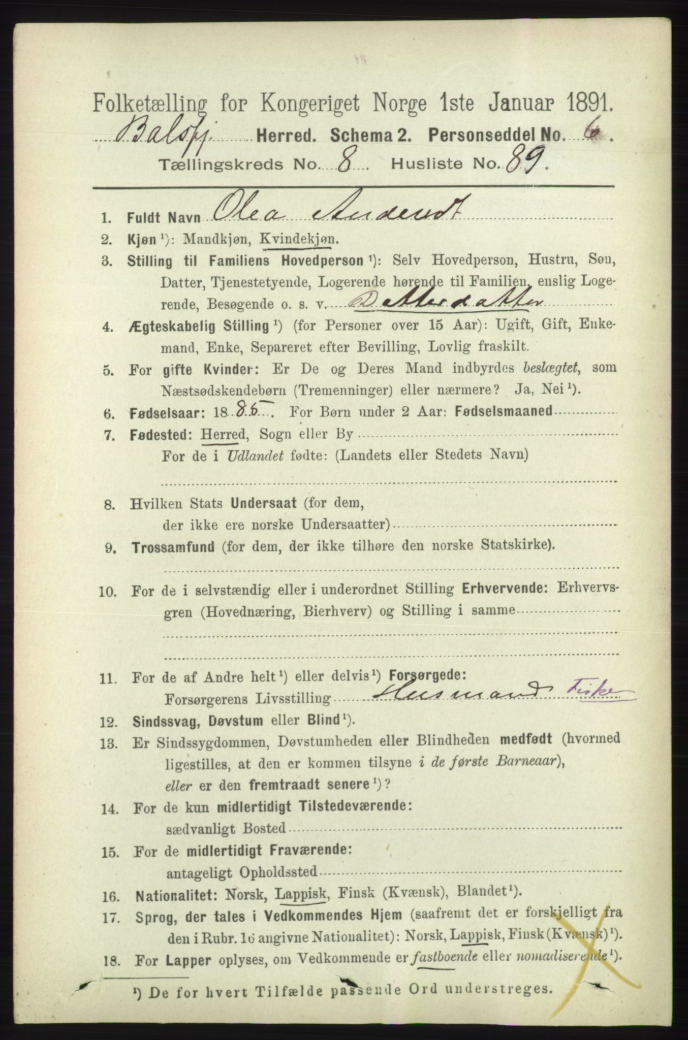 RA, 1891 census for 1933 Balsfjord, 1891, p. 3075