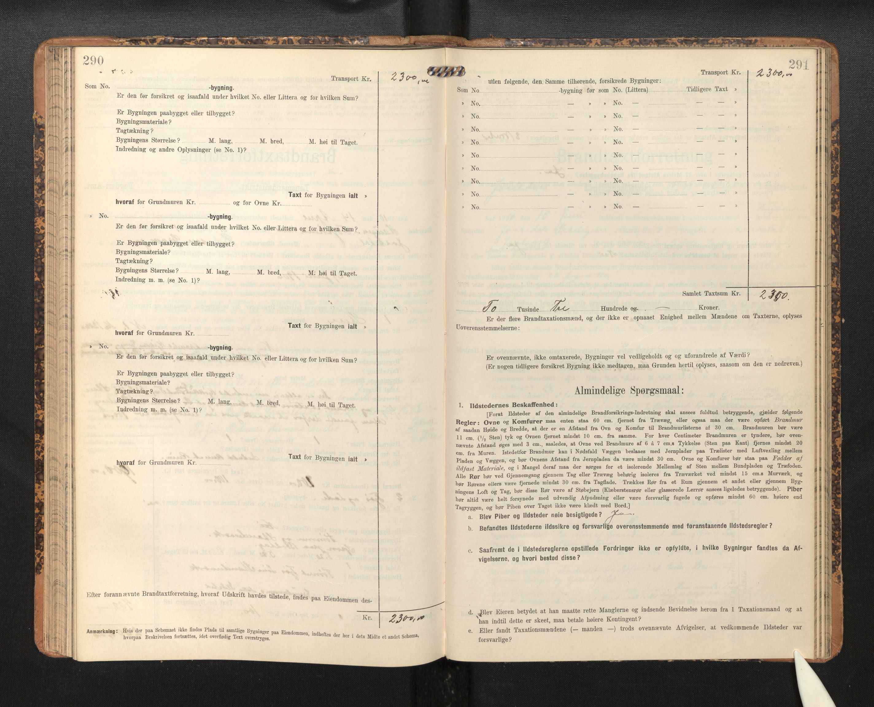 Lensmannen i Jostedal, SAB/A-28601/0012/L0004: Branntakstprotokoll, skjematakst, 1906-1919, p. 290-291
