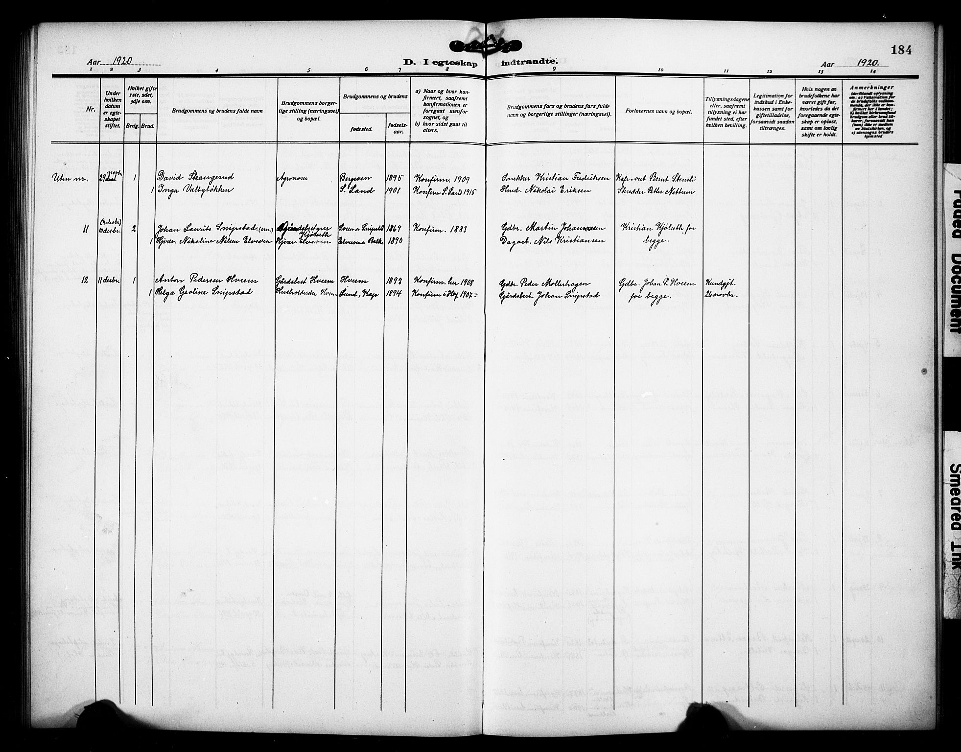 Østre Toten prestekontor, AV/SAH-PREST-104/H/Ha/Hab/L0008: Parish register (copy) no. 8, 1913-1929, p. 184