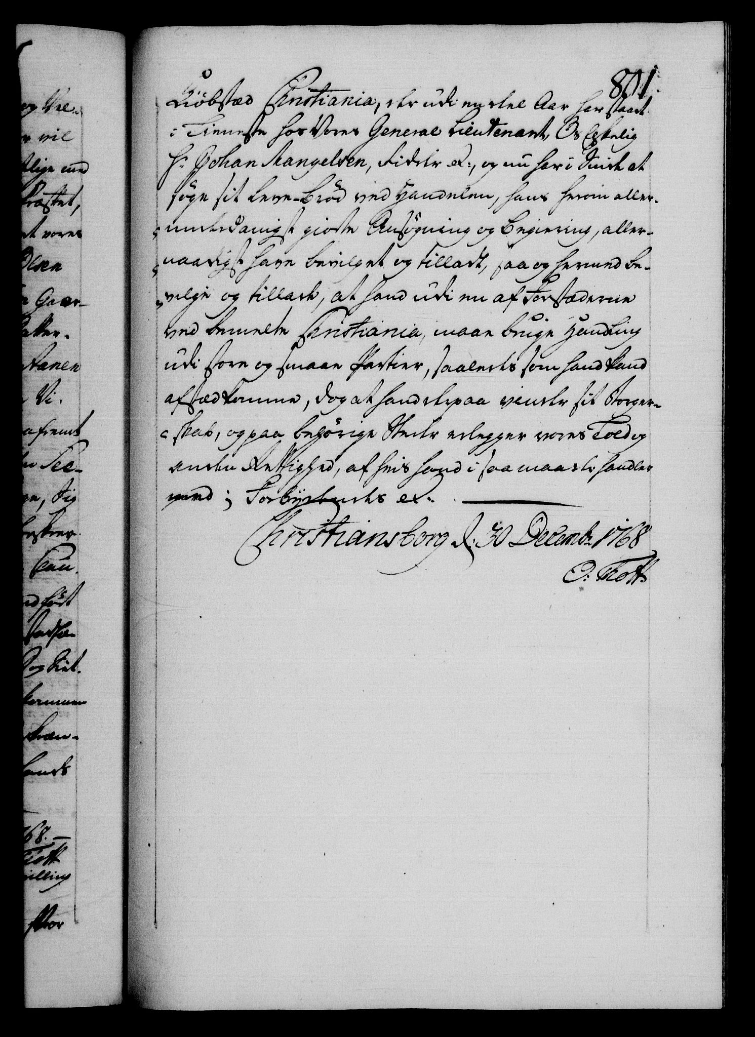 Danske Kanselli 1572-1799, AV/RA-EA-3023/F/Fc/Fca/Fcaa/L0043: Norske registre, 1766-1768, p. 801a