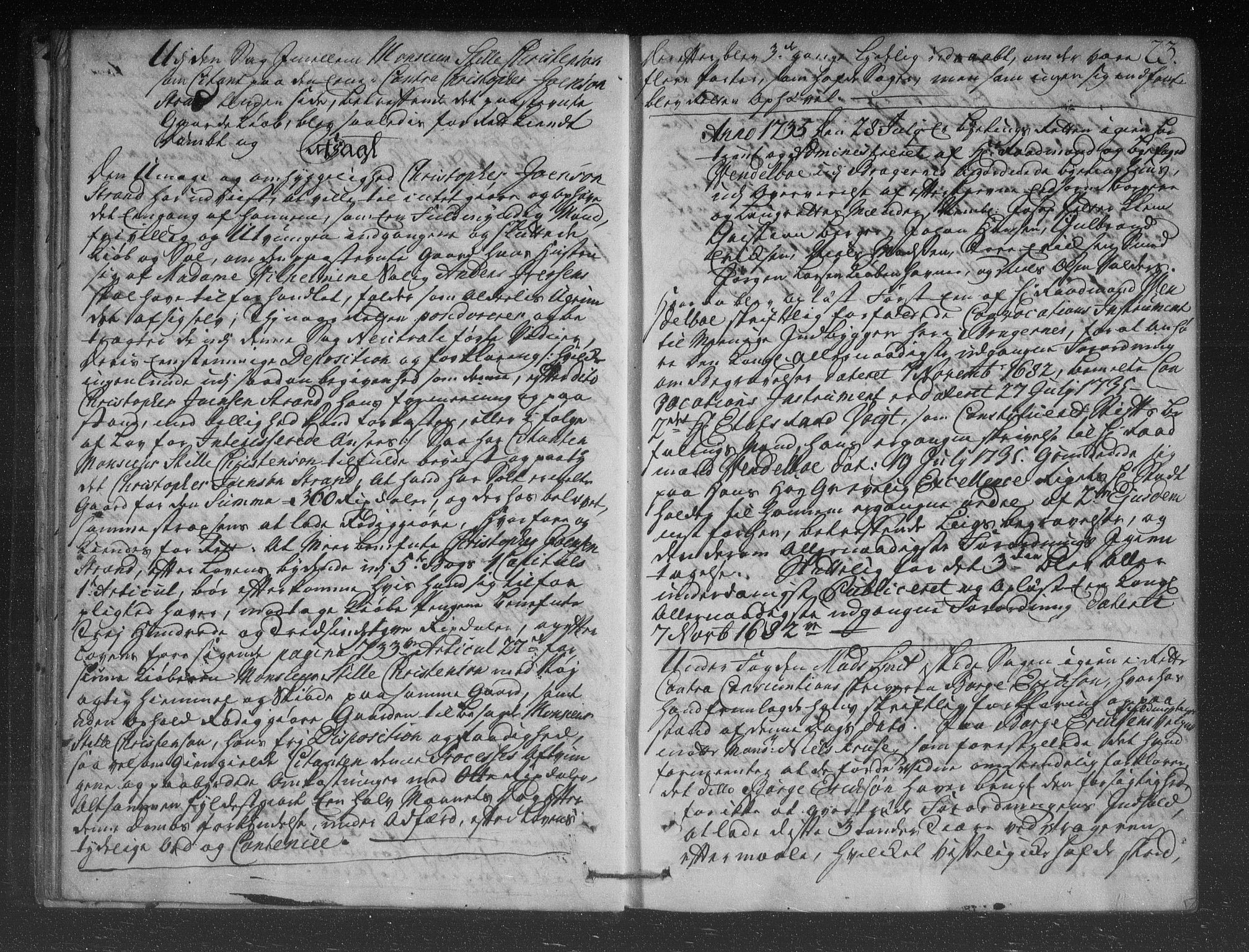Drammen byfogd, AV/SAKO-A-222/F/Fa/L0044: Tingbok for Bragernes, 1735-1739, p. 22b-23a