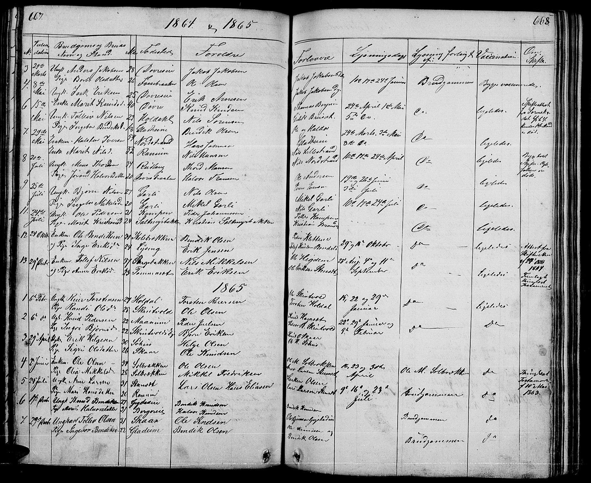 Nord-Aurdal prestekontor, SAH/PREST-132/H/Ha/Hab/L0001: Parish register (copy) no. 1, 1834-1887, p. 667-668
