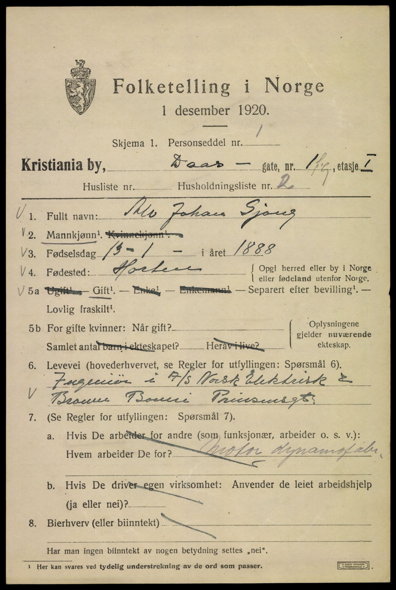 SAO, 1920 census for Kristiania, 1920, p. 191925