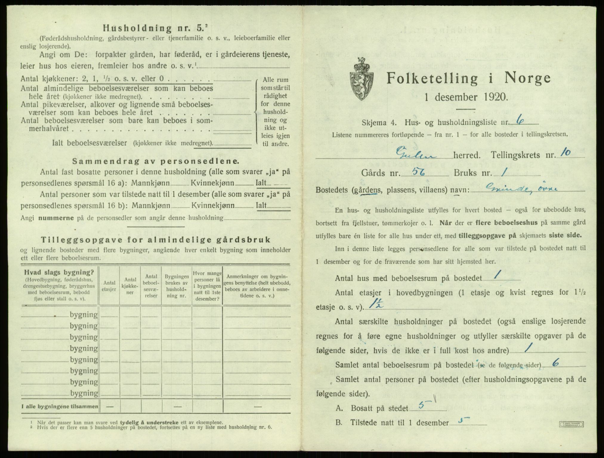 SAB, 1920 census for Gulen, 1920, p. 629