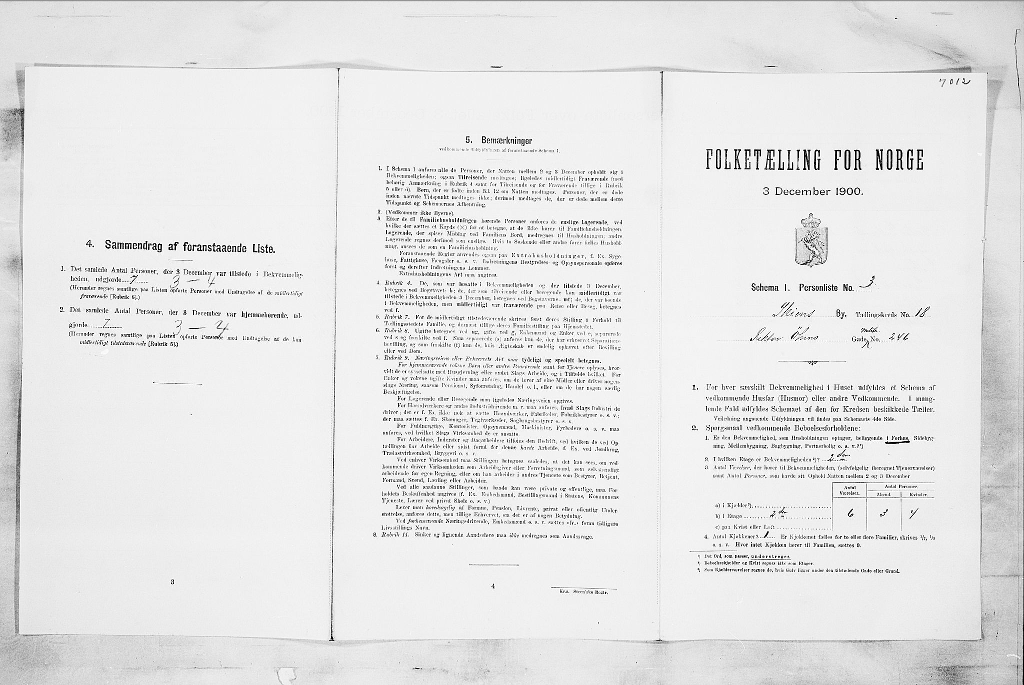 SAKO, 1900 census for Skien, 1900, p. 3308