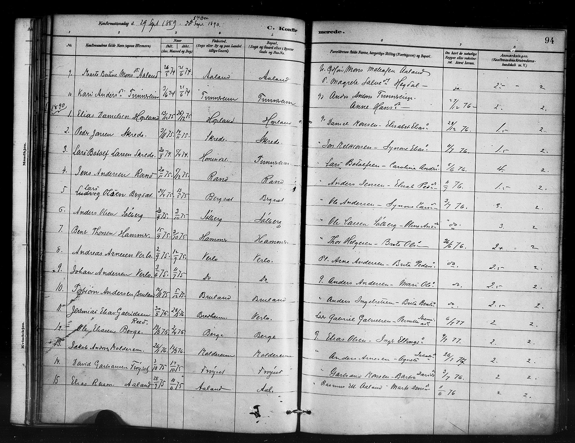 Innvik sokneprestembete, AV/SAB-A-80501: Parish register (official) no. D 1, 1879-1900, p. 94