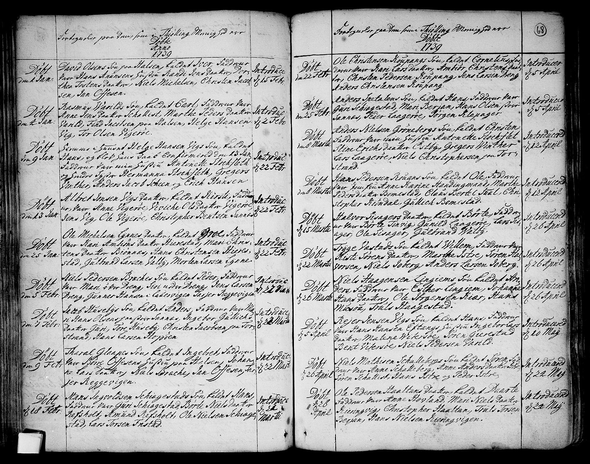 Tjølling kirkebøker, SAKO/A-60/F/Fa/L0003: Parish register (official) no. 3, 1735-1778, p. 68