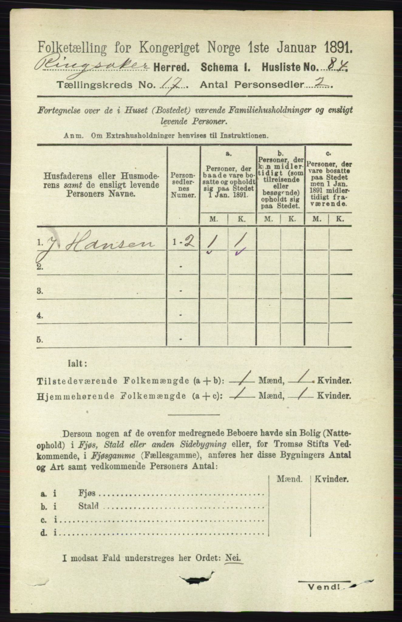 RA, 1891 census for 0412 Ringsaker, 1891, p. 9727