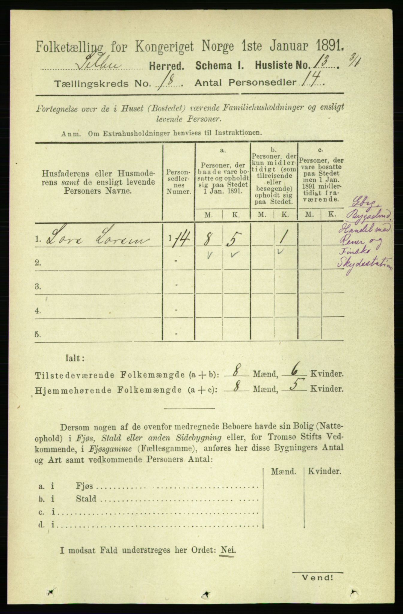 RA, 1891 census for 1664 Selbu, 1891, p. 6446