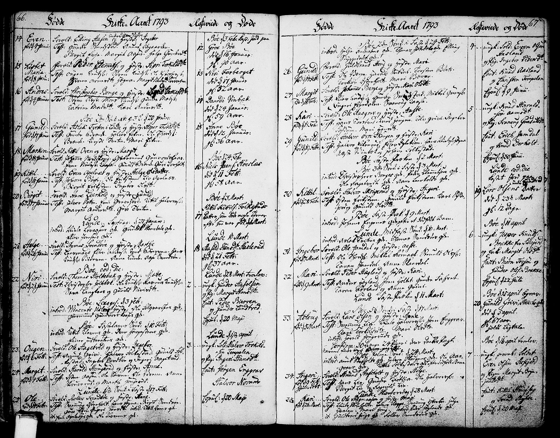 Bø kirkebøker, SAKO/A-257/F/Fa/L0005: Parish register (official) no. 5, 1785-1815, p. 66-67