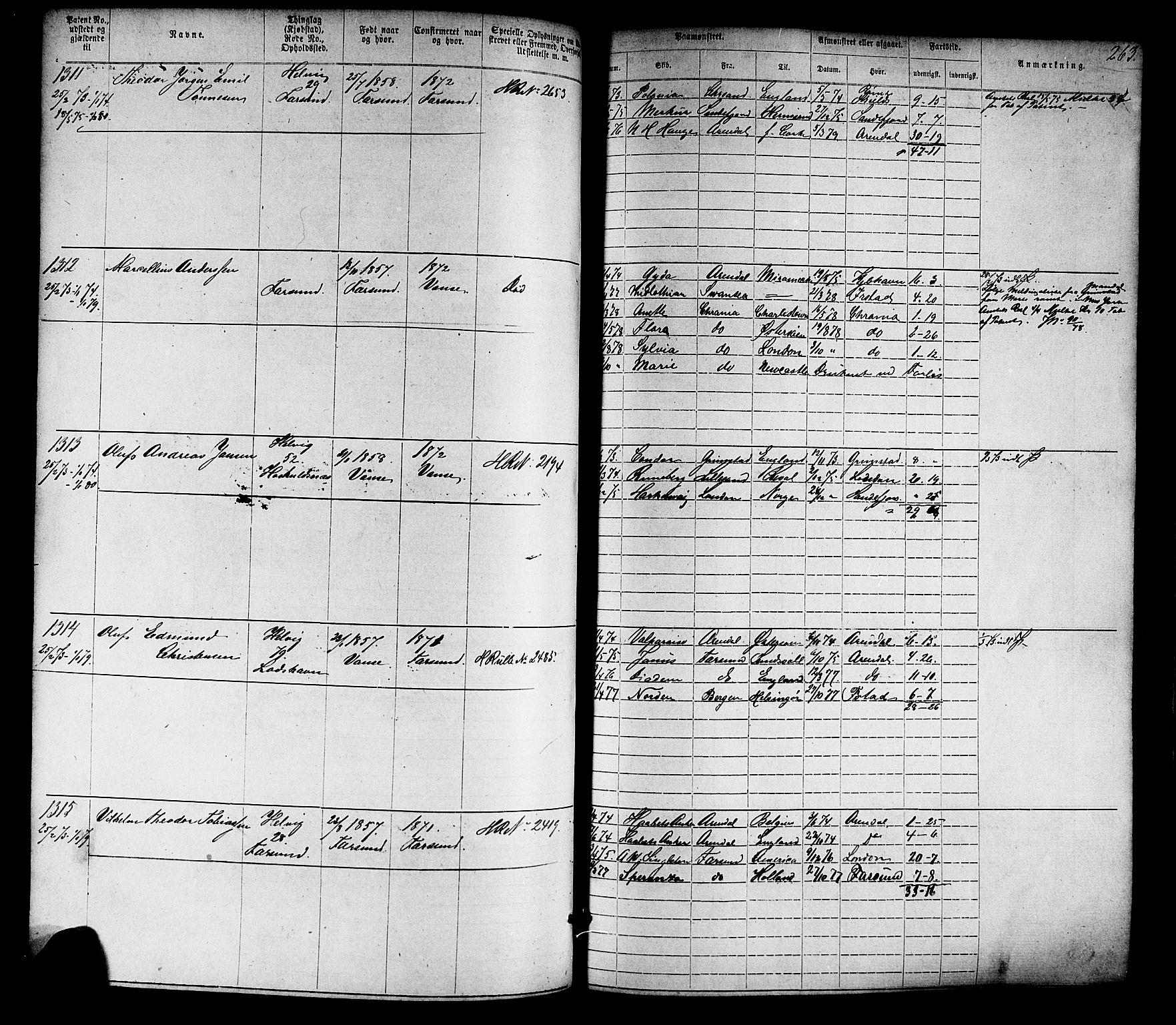 Farsund mønstringskrets, SAK/2031-0017/F/Fa/L0005: Annotasjonsrulle nr 1-1910 med register, Z-2, 1869-1877, p. 293